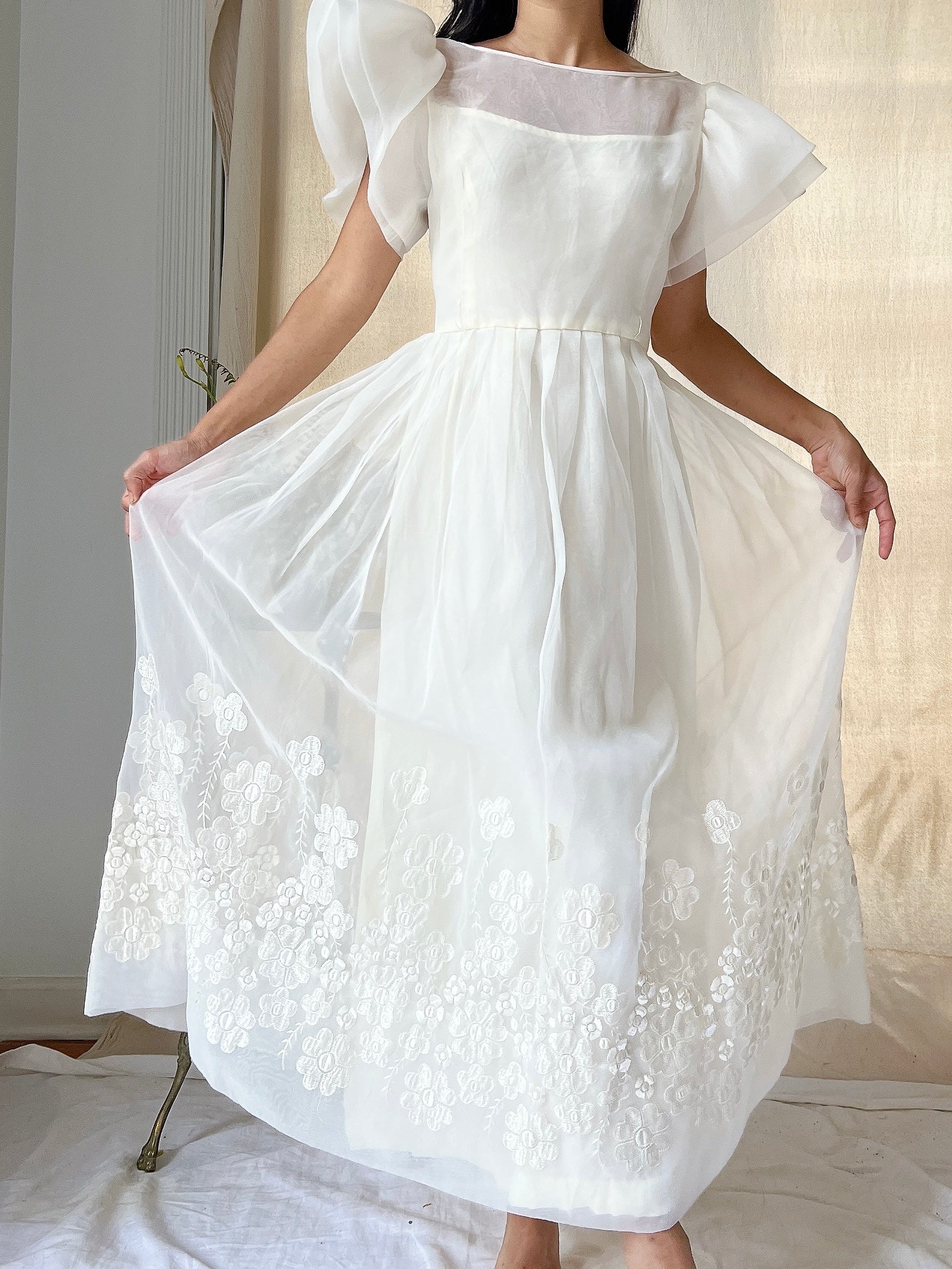 Vintage Voile Embroidered Dress - S