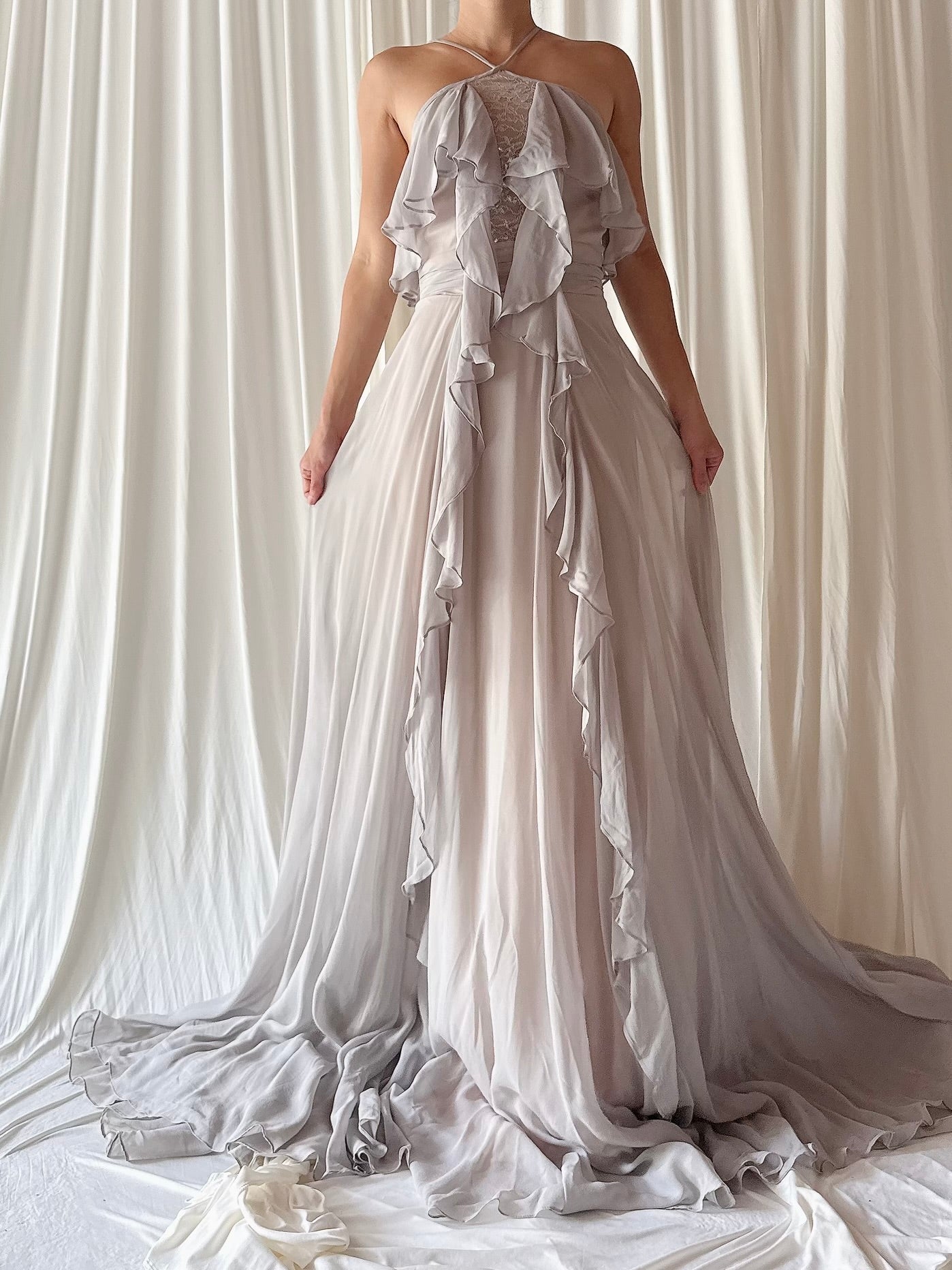 00 Pewter Chiffon Badgely Mishka Gown - XS/S