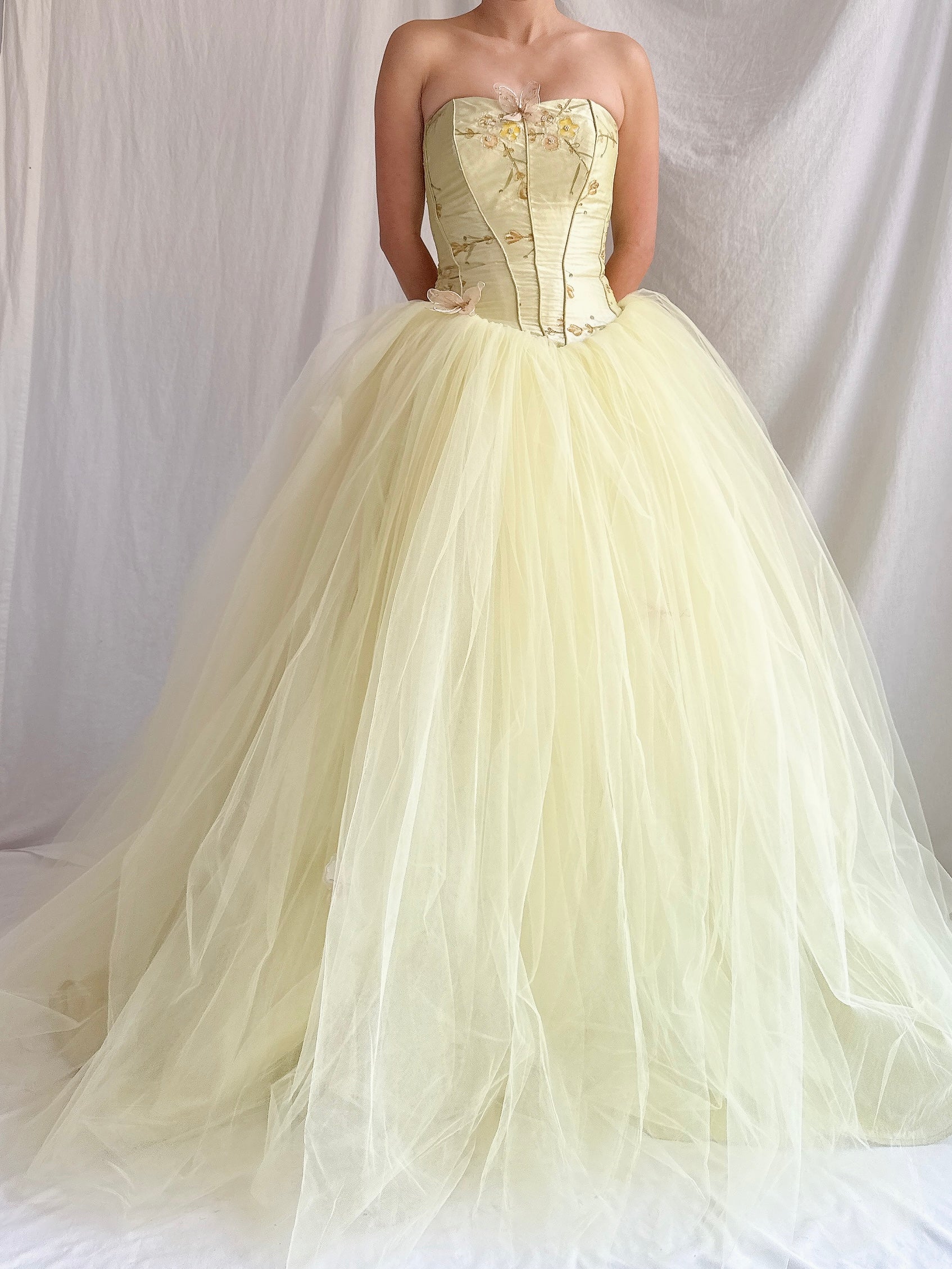 Vintage Raw Silk and Tulle Gown - XS-S
