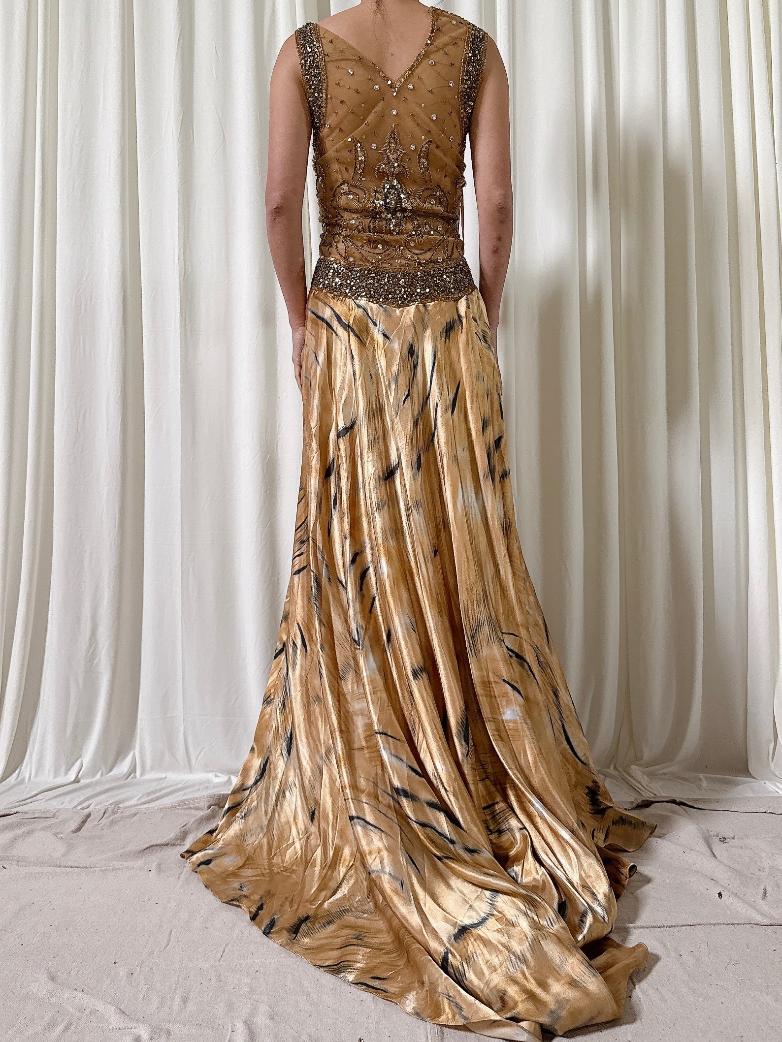 Vintage Gold Beaded Dress - Size 10
