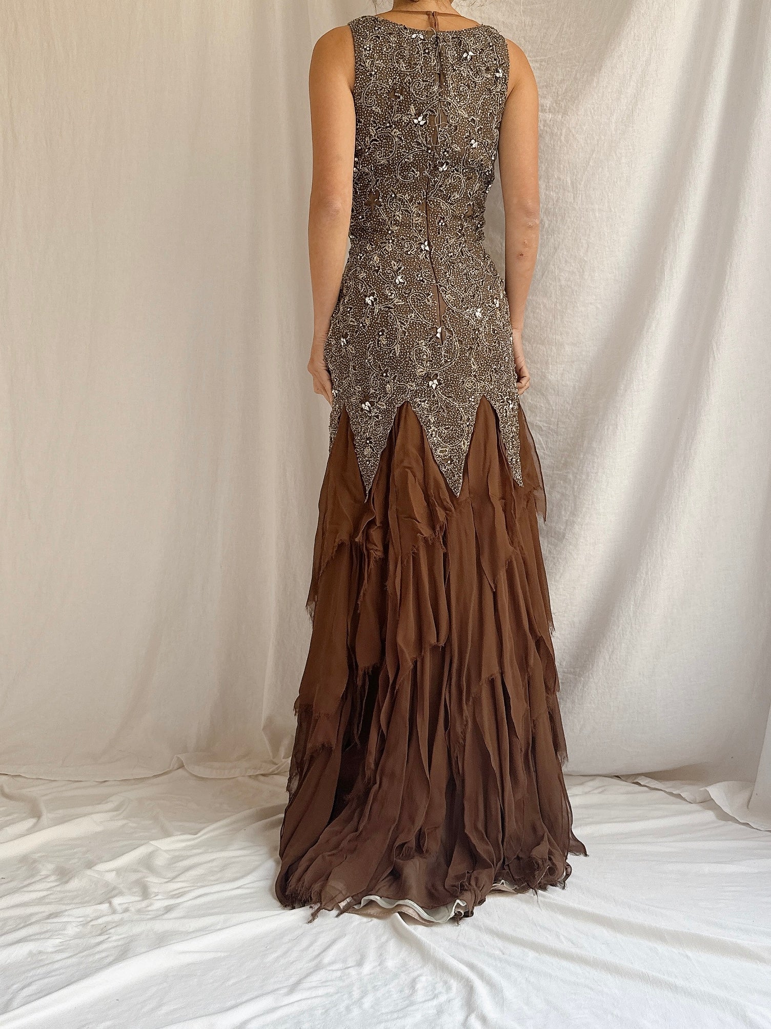 Vintage Stephen Yearrick Silk Raw Hem Beaded Gown - M/6