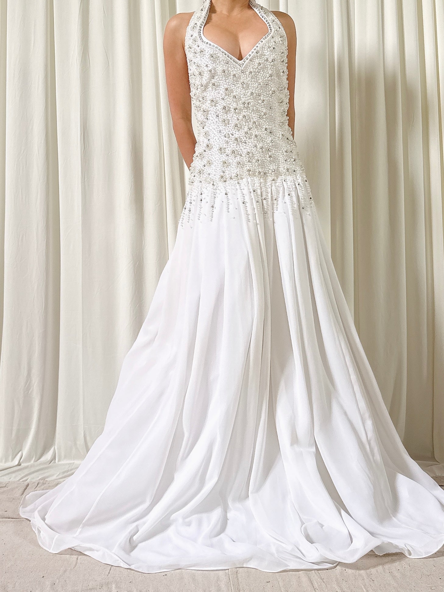 Vintage Terry Couture White Beaded Dress - Size 6