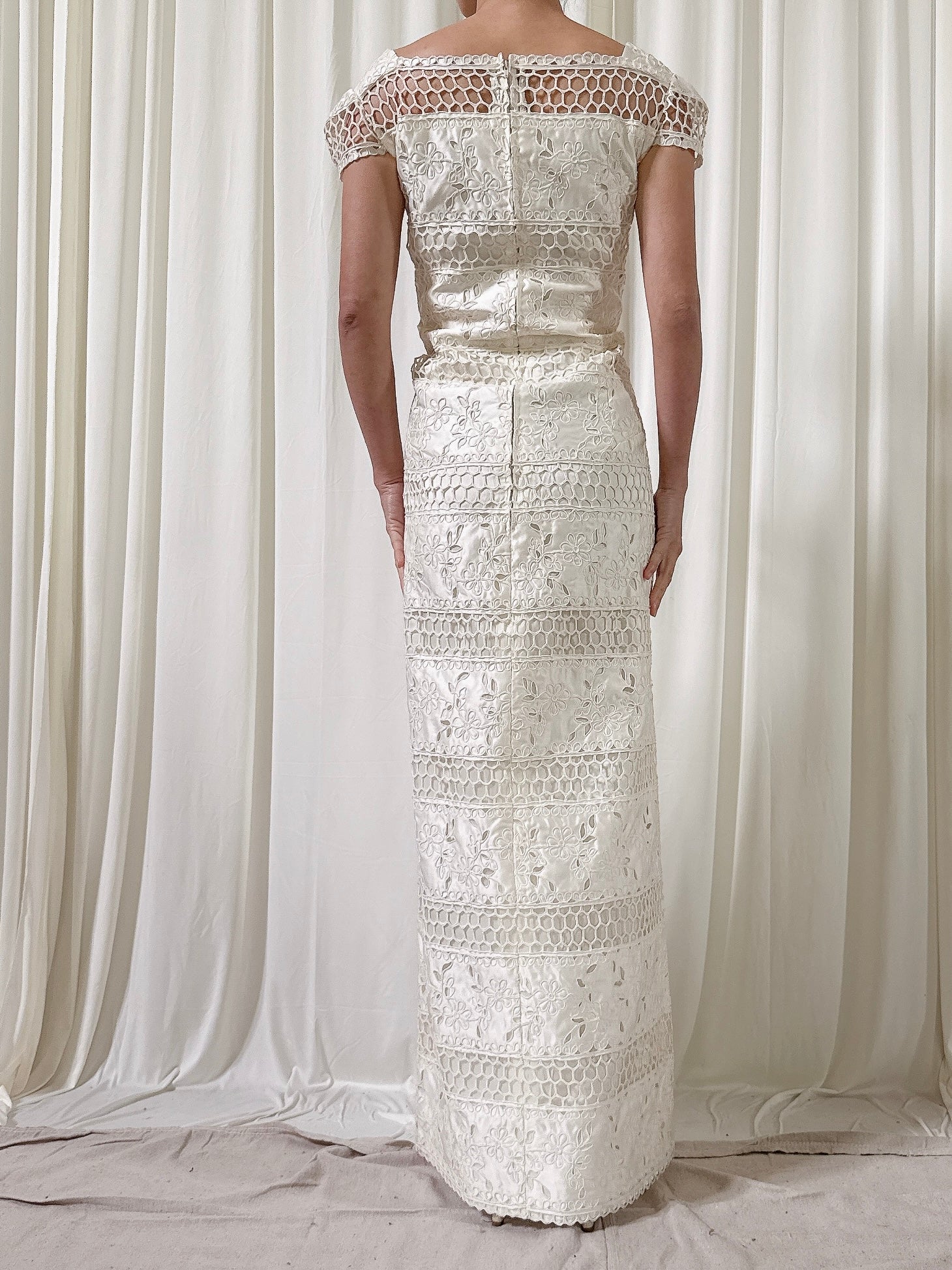 Vintage Cutout White Dress - L