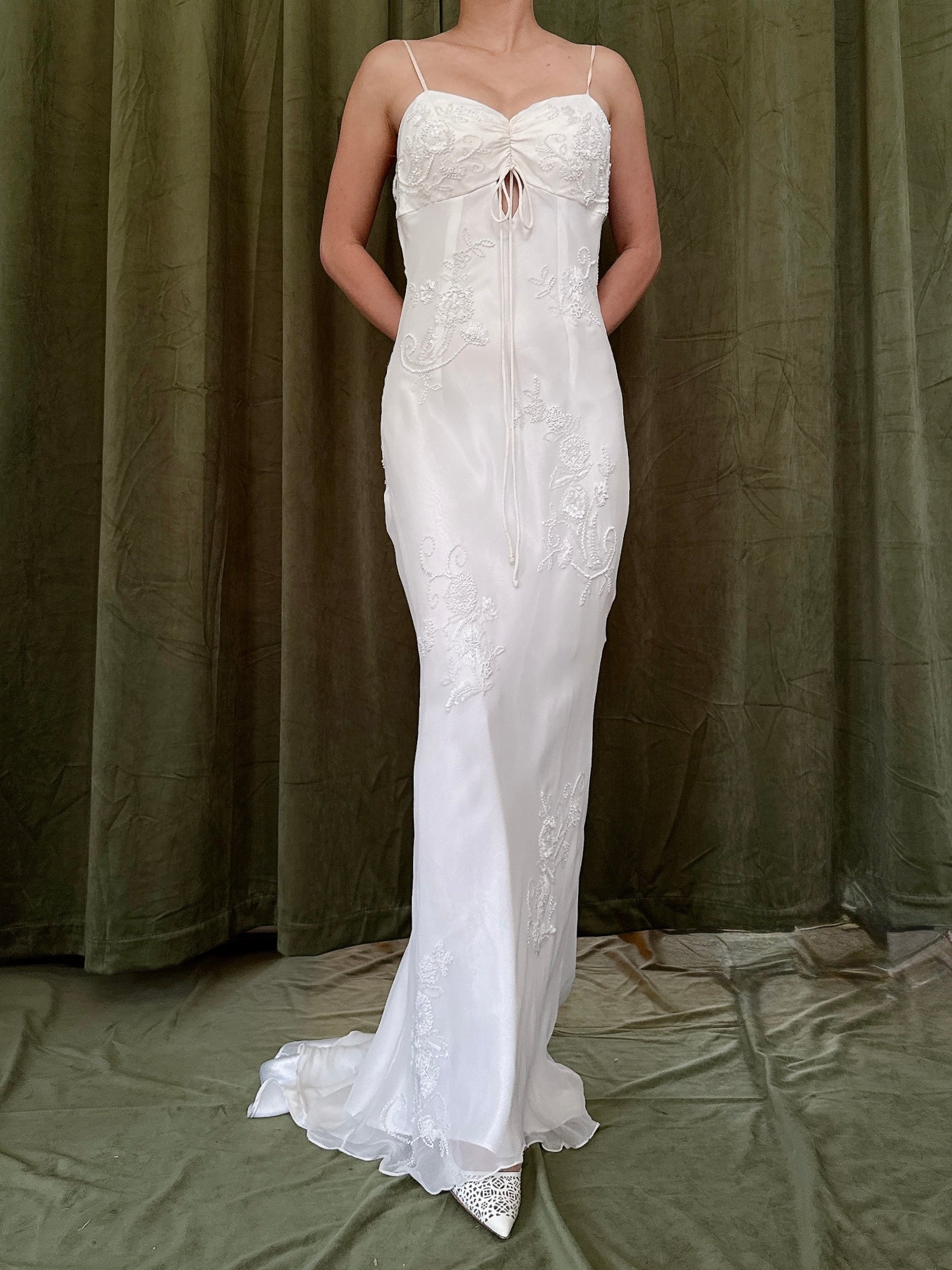 Vintage Silk Chiffon Beaded Gown - Size 2/4