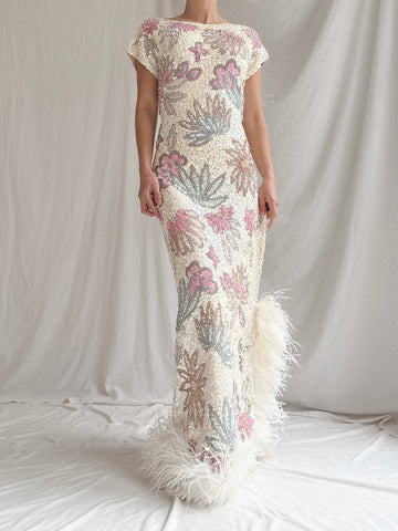 1960s Wool Beaded Gown - M