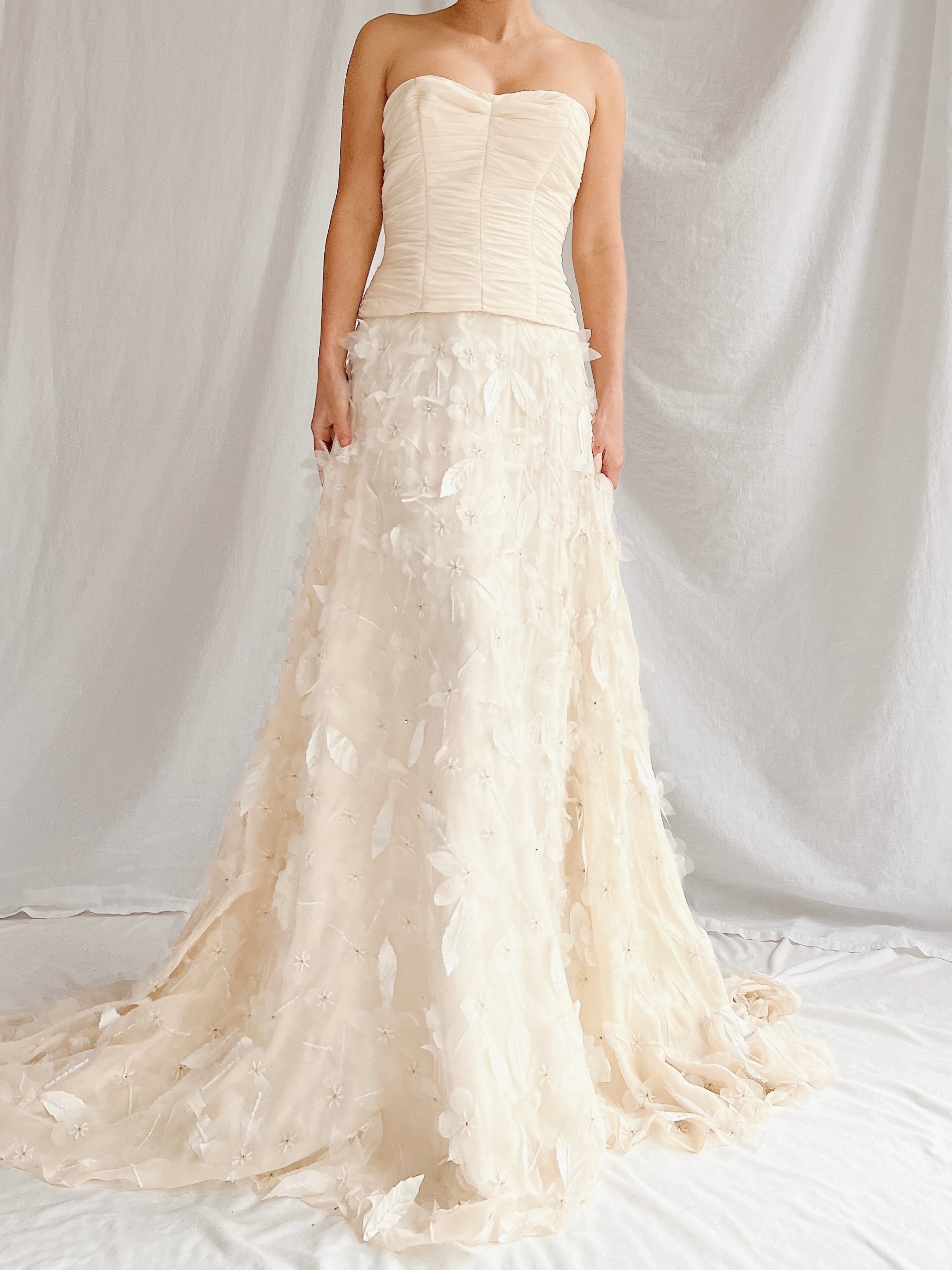 1990s Silk Floral Appliqué Gown - XS/2