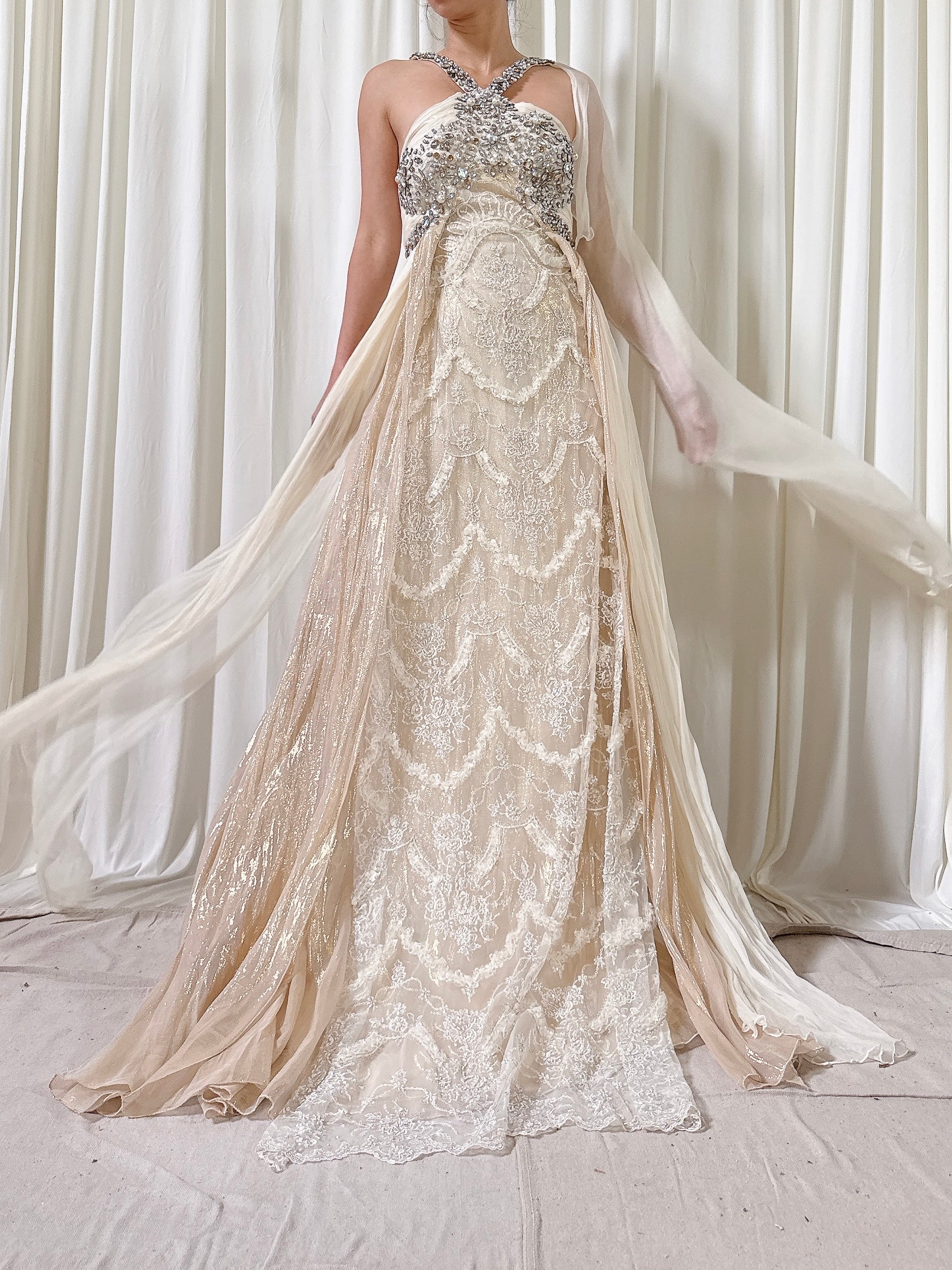 Vintage Silk Halter Beaded Dress - IT 44