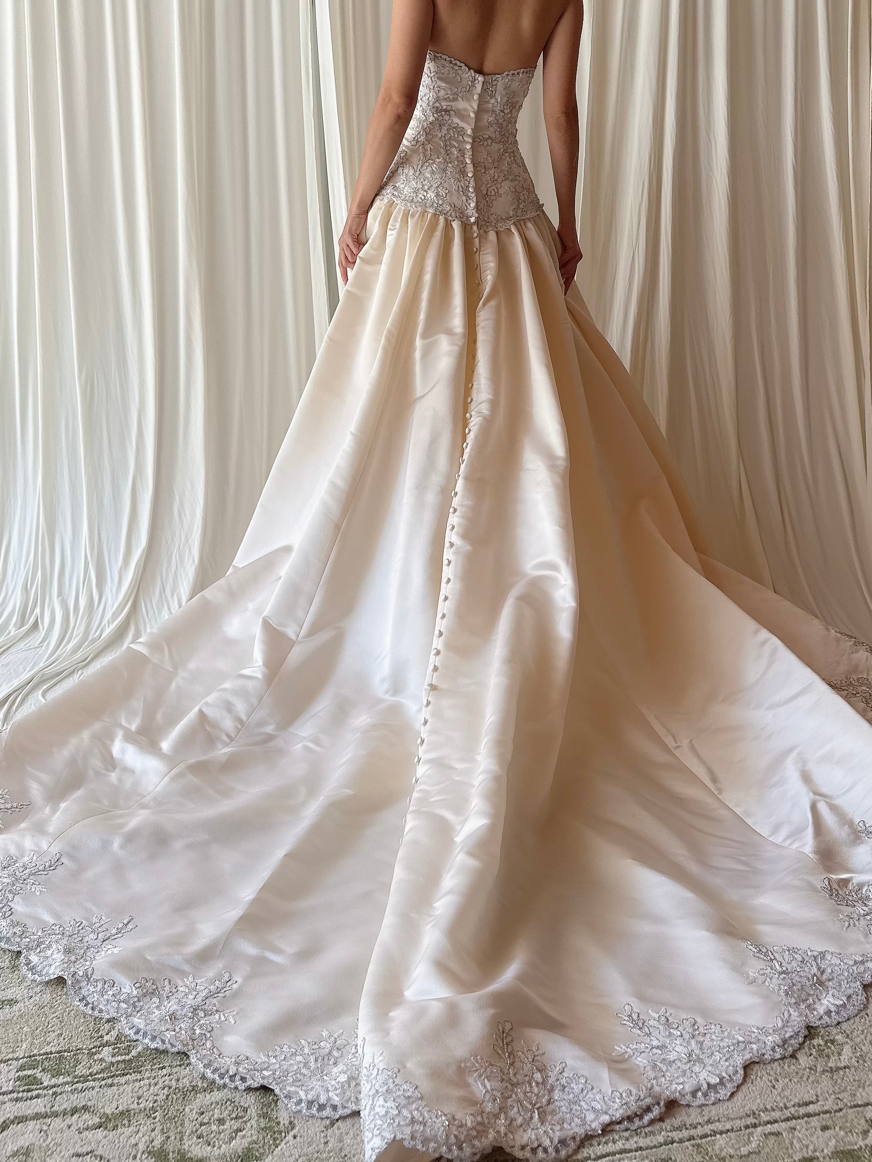 Vintage Silk and Lace Strapless Dress - M/6