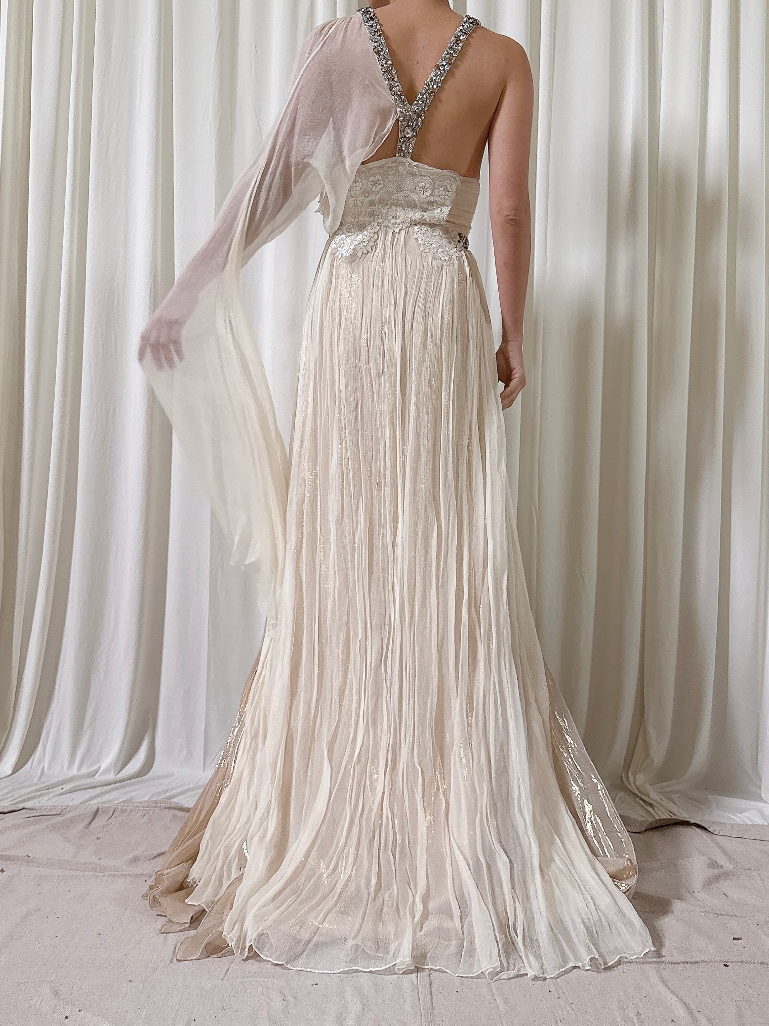 Vintage Silk Halter Beaded Dress - IT 44