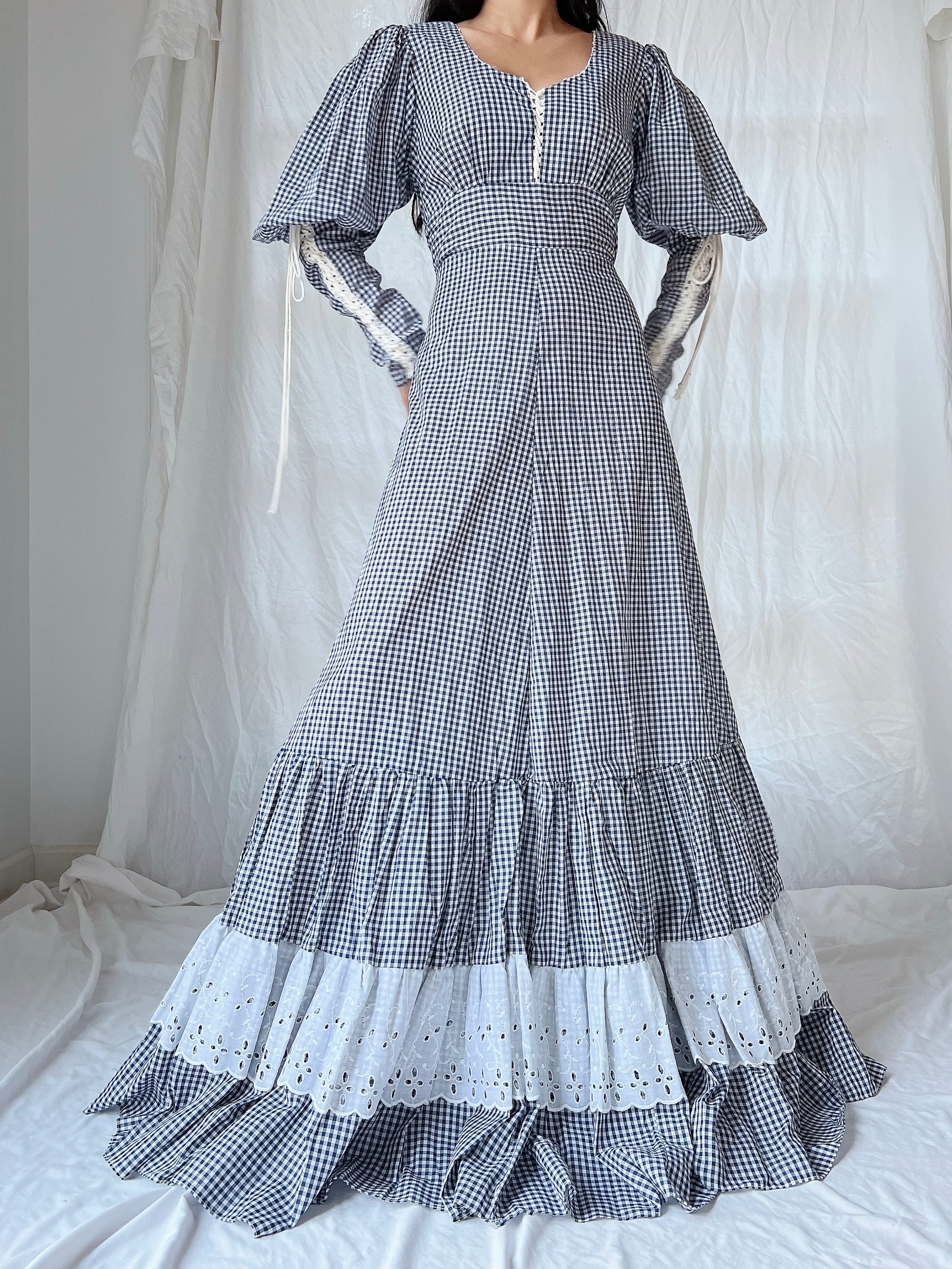 1970s Gunne Sax Gingham Dress - S