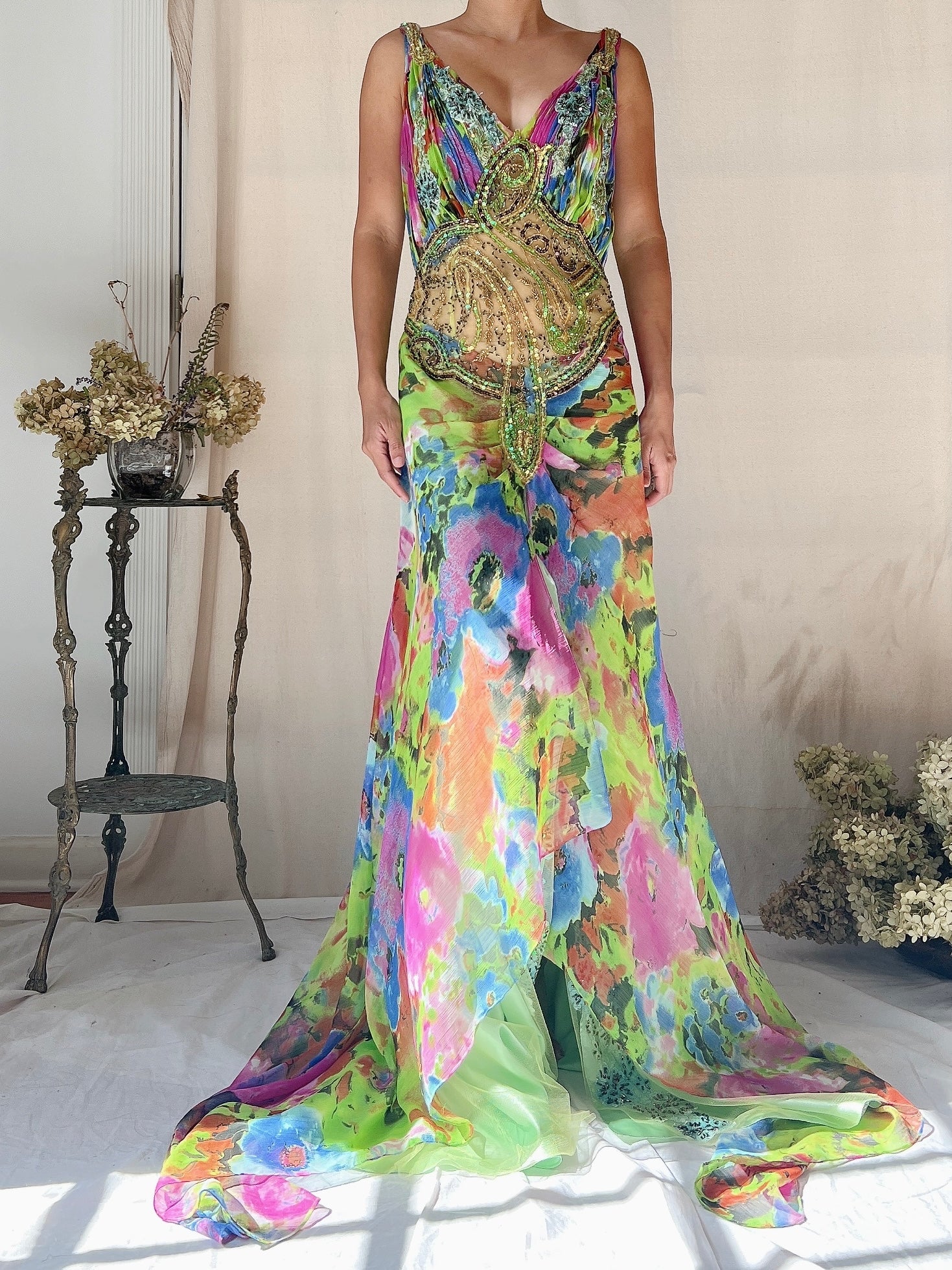 Vintage Multicolored Chiffon and Mesh Dress - S (US 6)