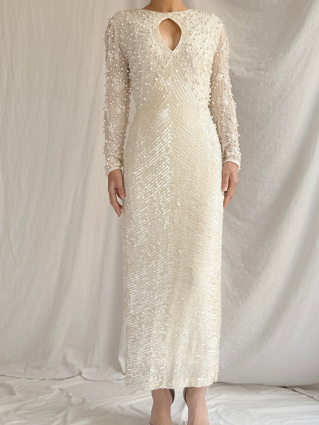 Vintage I. Magnin Silk Beaded Dress - S