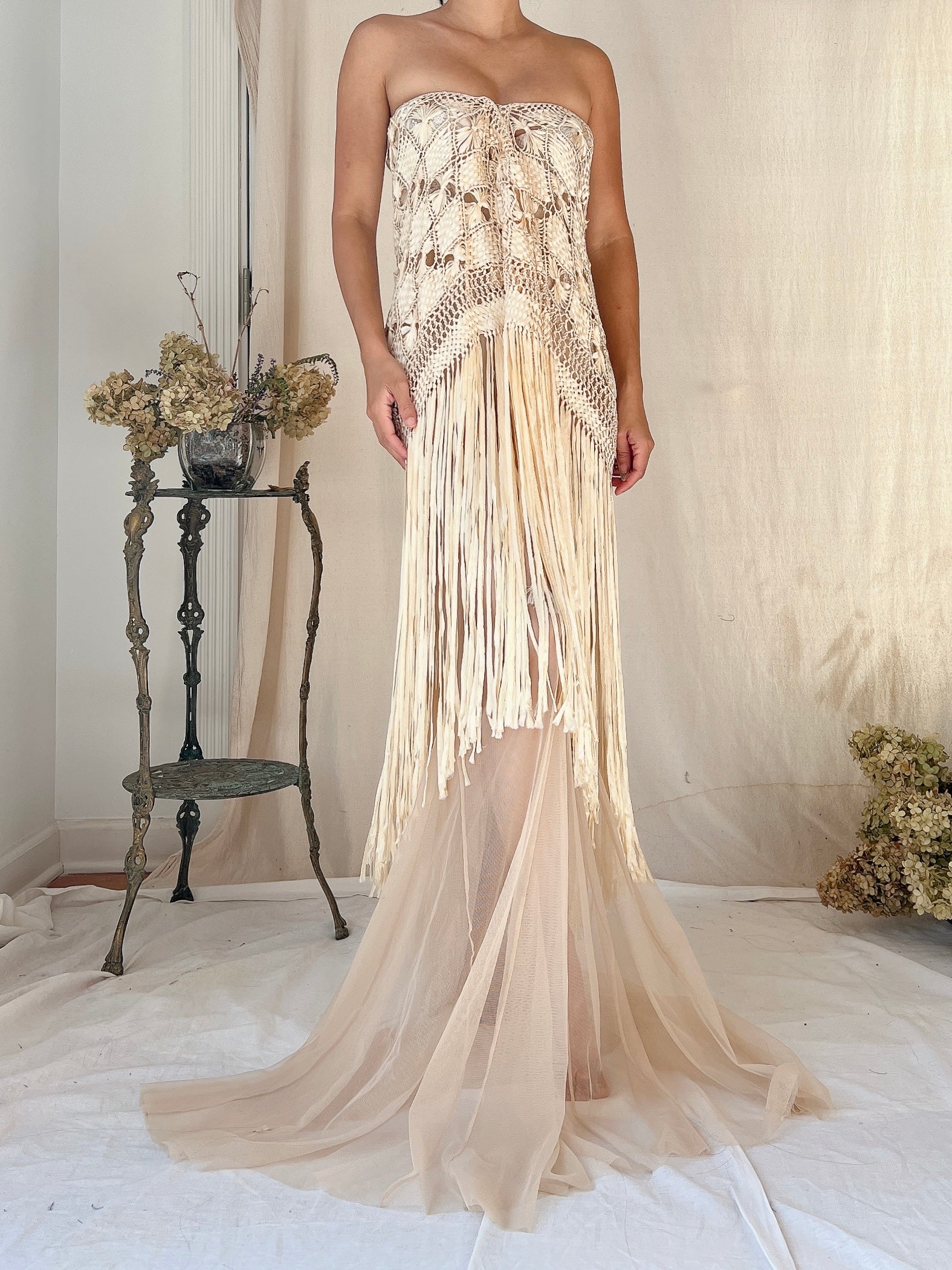 Vintage Silk Fringed Shawl - OSFM