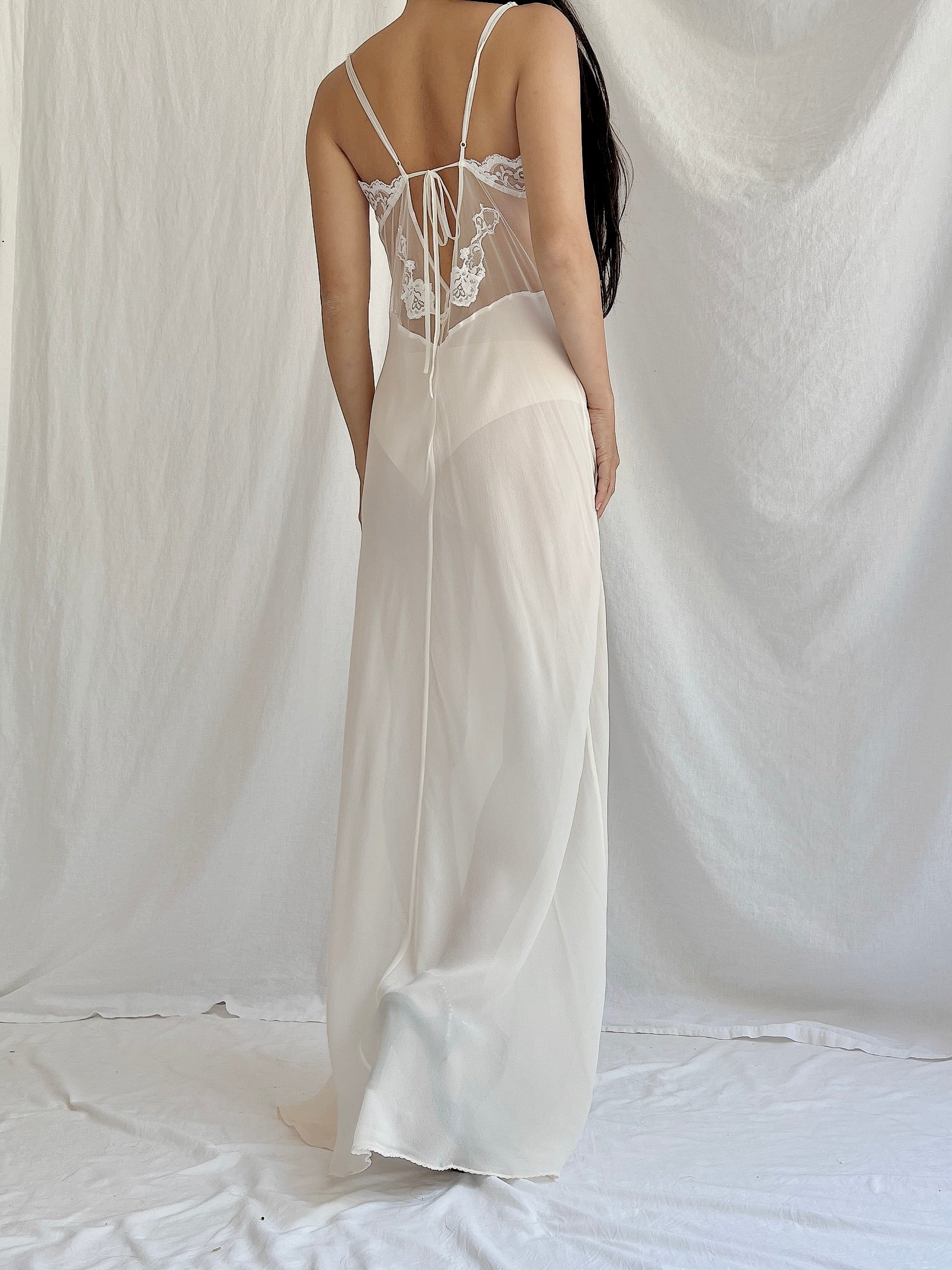 Vintage Sheer Silk Chiffon Slip Gown - M