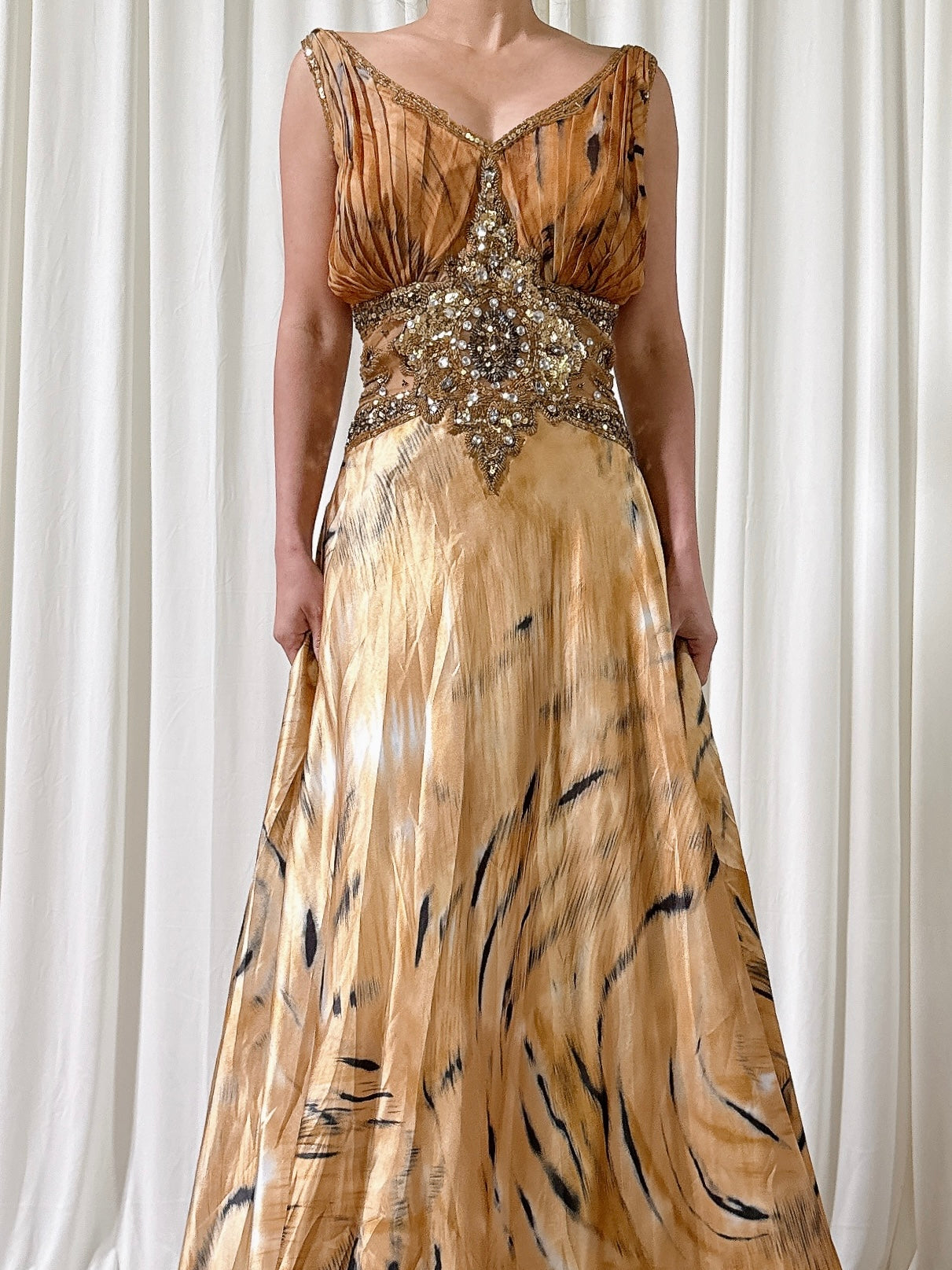 Vintage Gold Beaded Dress - Size 10