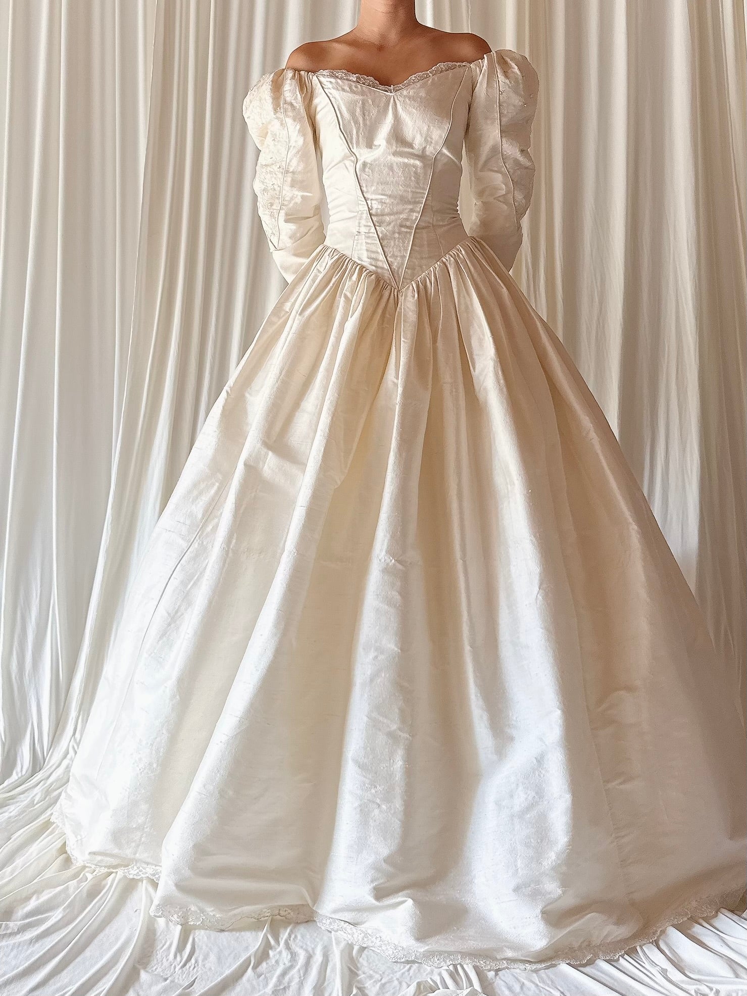 Vintage Raw Silk Long Sleeve Gown - UK 10