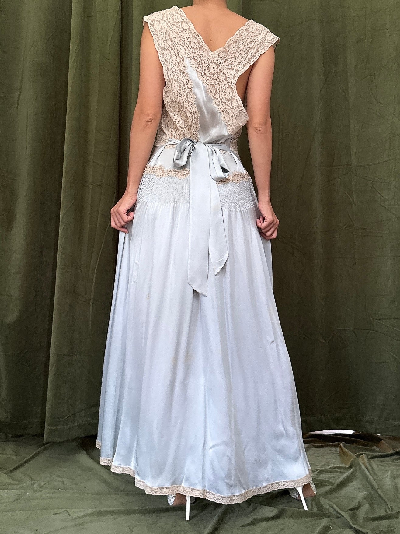 1930s Blue Silk Slip Dress - M