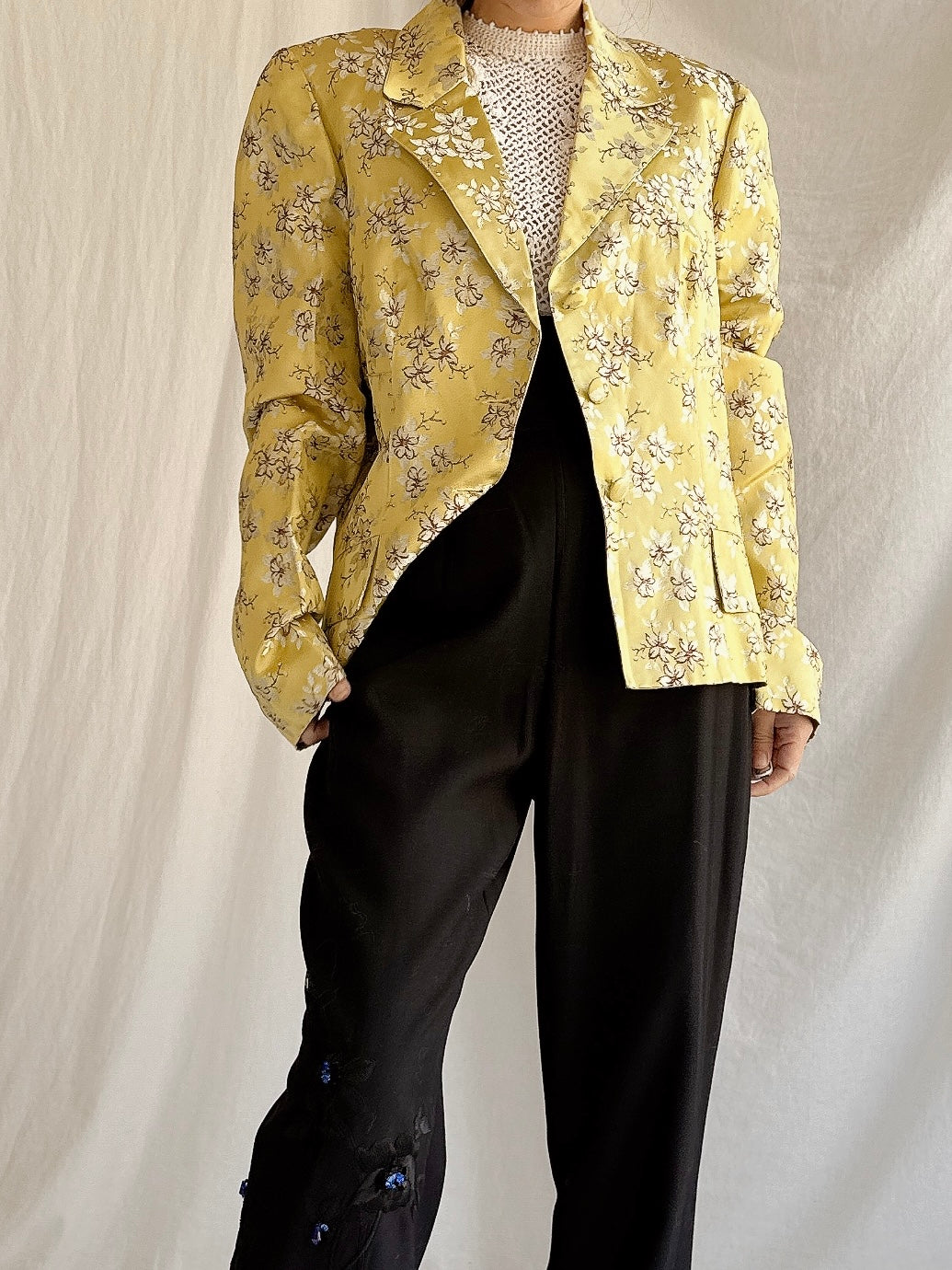Vintage Chartreuse Silk Blazer - S/M