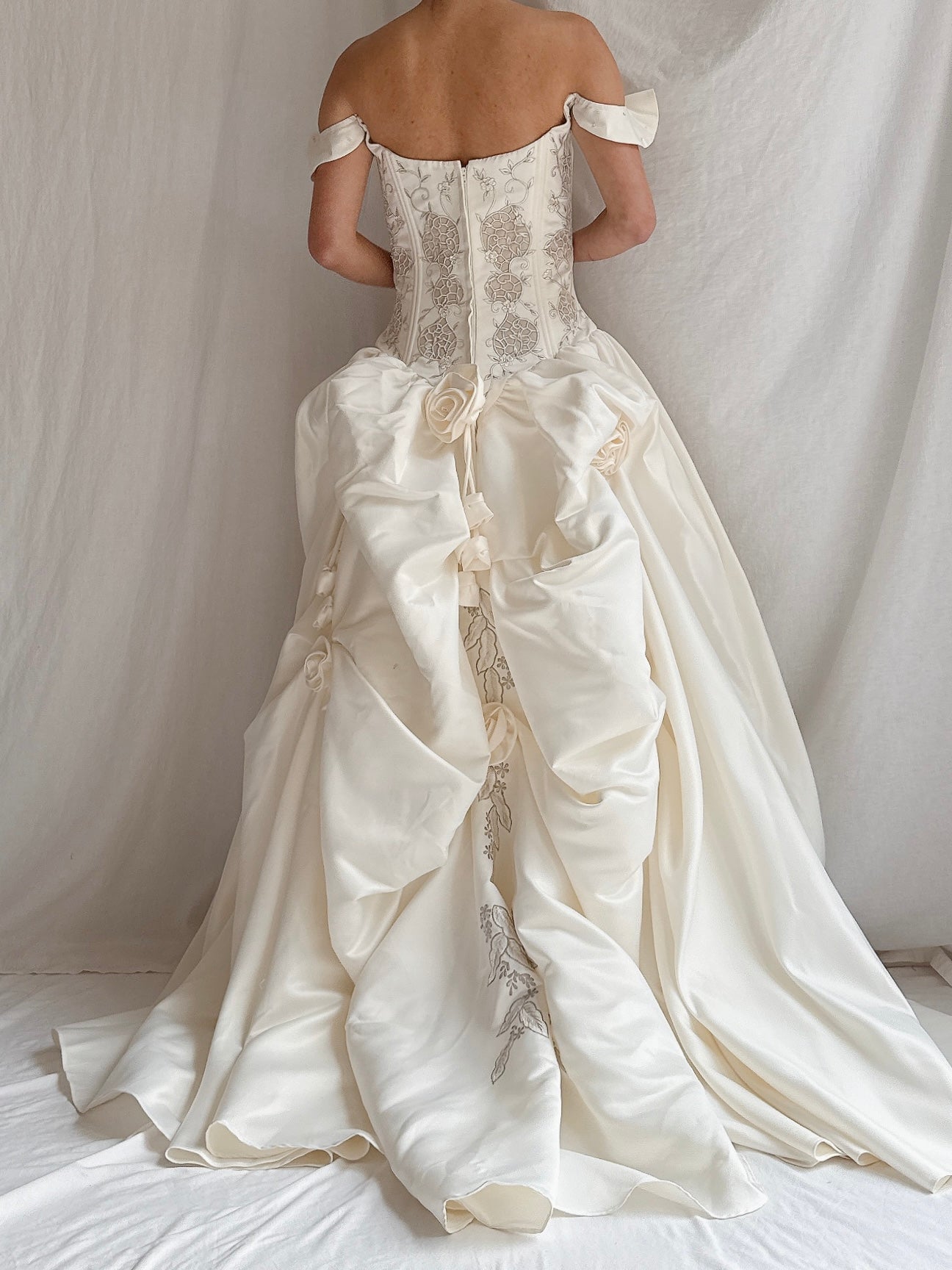 Vintage Bustier Basque Waist Ruched Gown - M