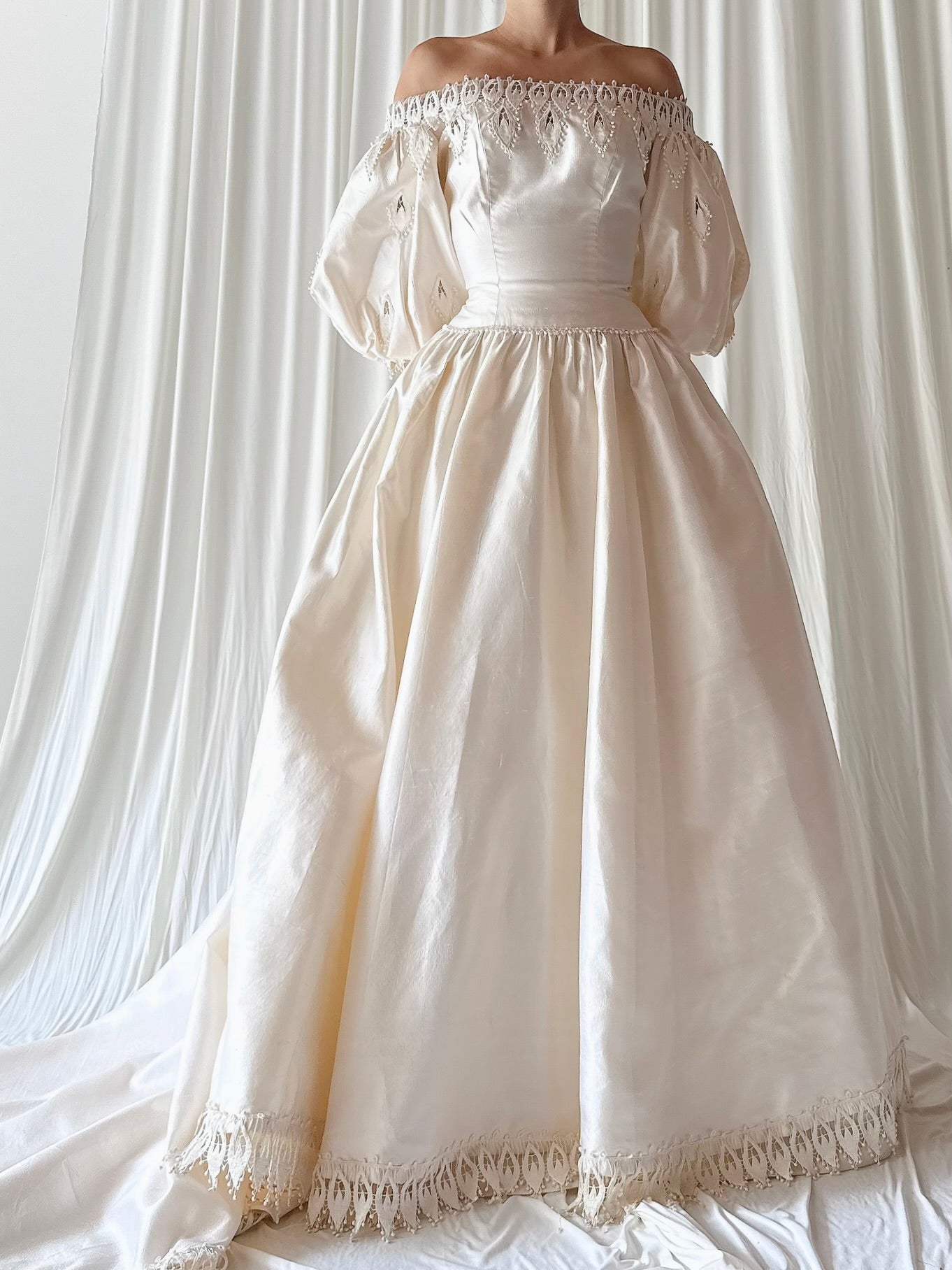 1990s Christos Puff Sleeve Raw Silk Dress -XS