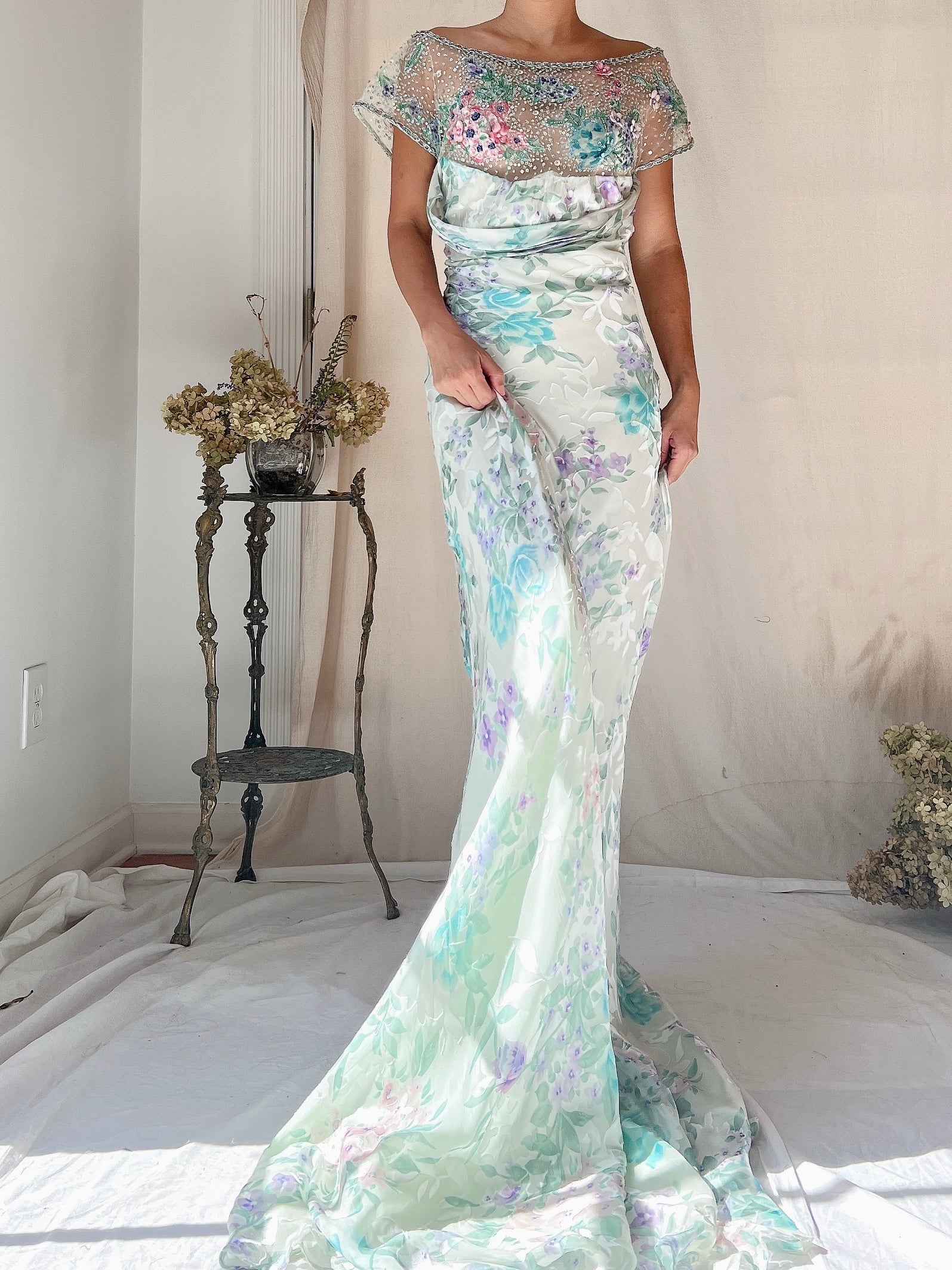 Vintage Belleville Sassoon Silk Embellished Gown - L