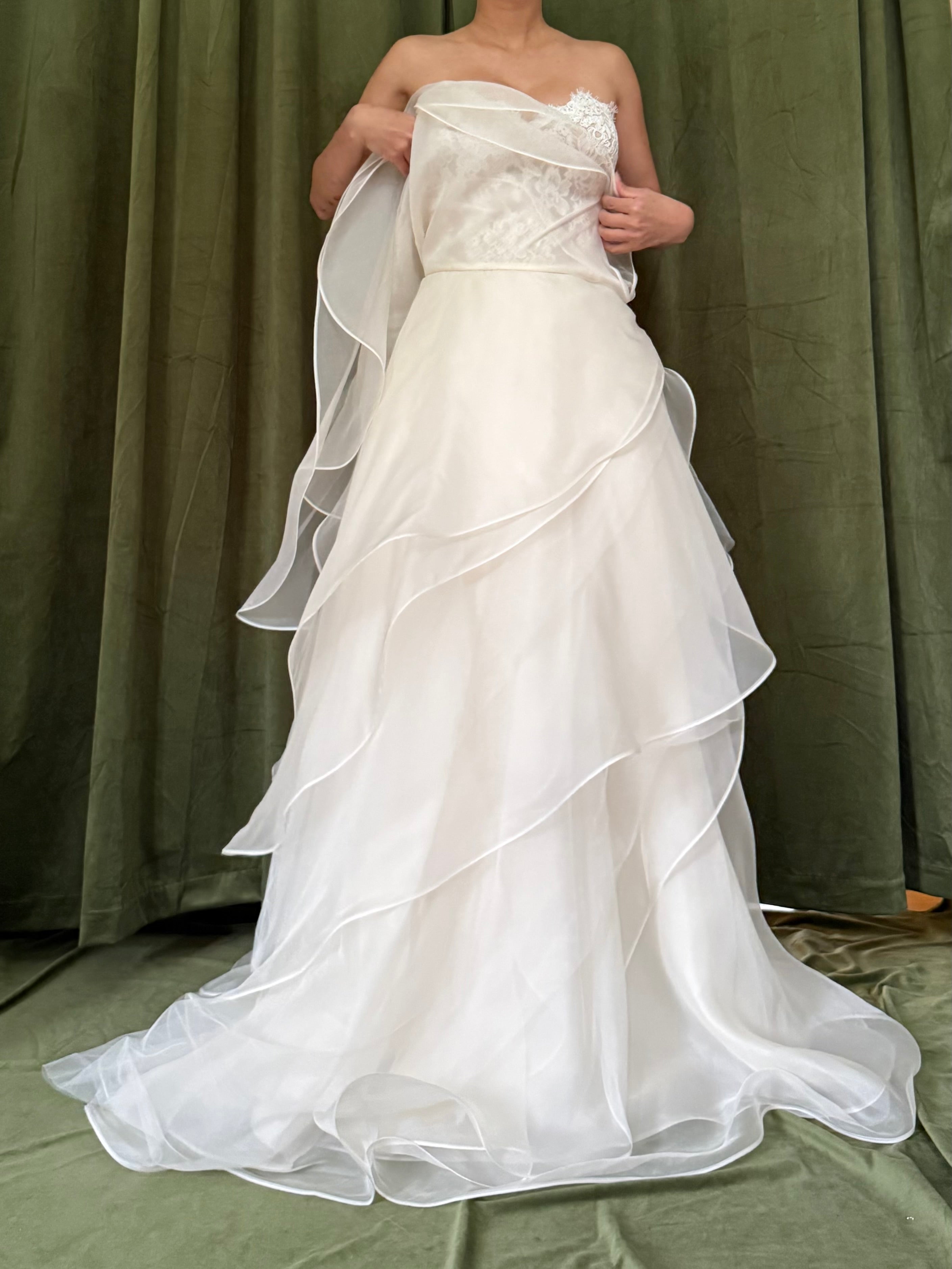 00 Reem Acra Silk Organza Gown w/Lace Bodice - M/8