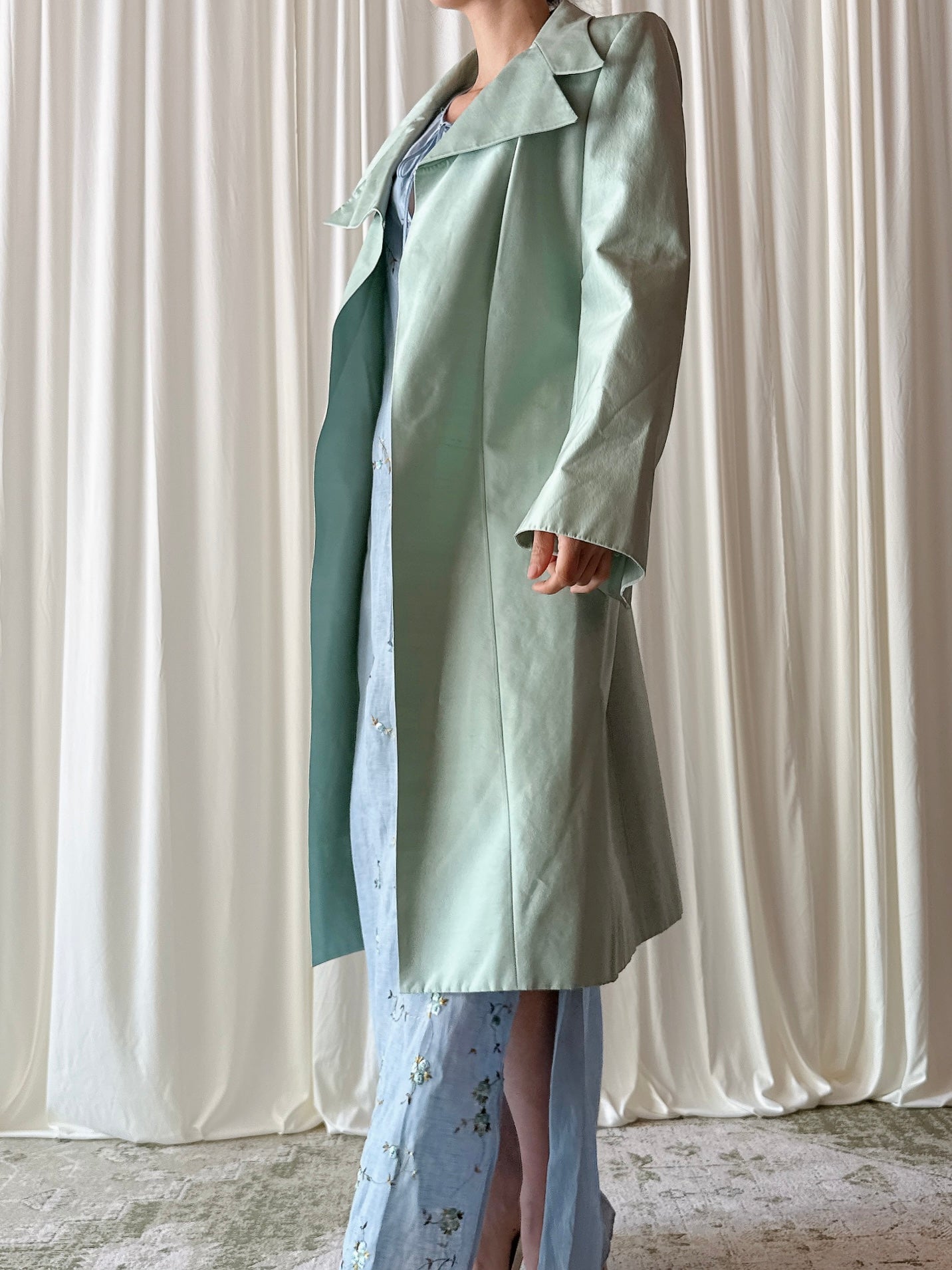 Vintage Alliage Paris Seafoam Silk Duster - FR 44