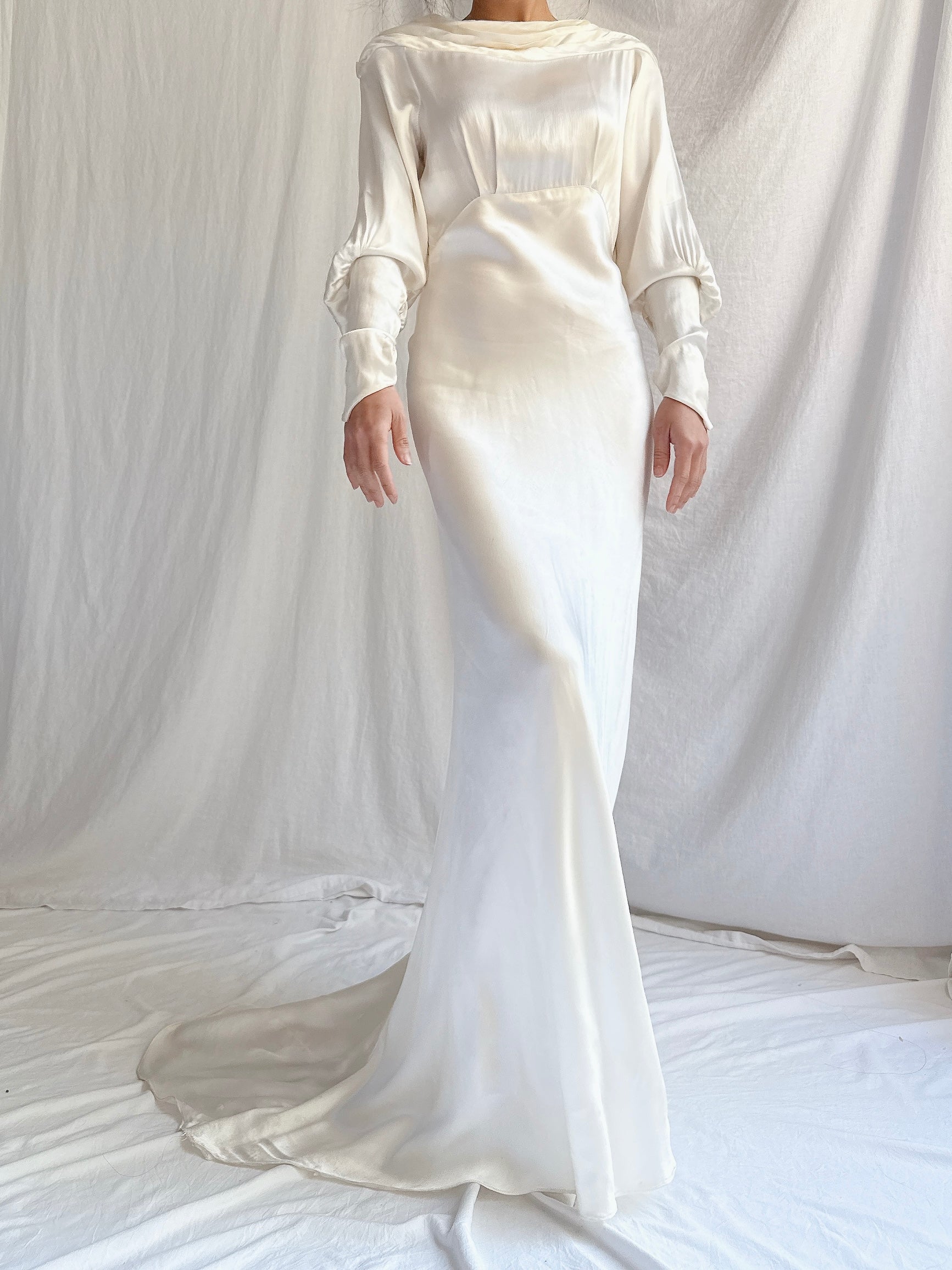 RESERVED 1930s Satin Long Sleeve Gown - XS