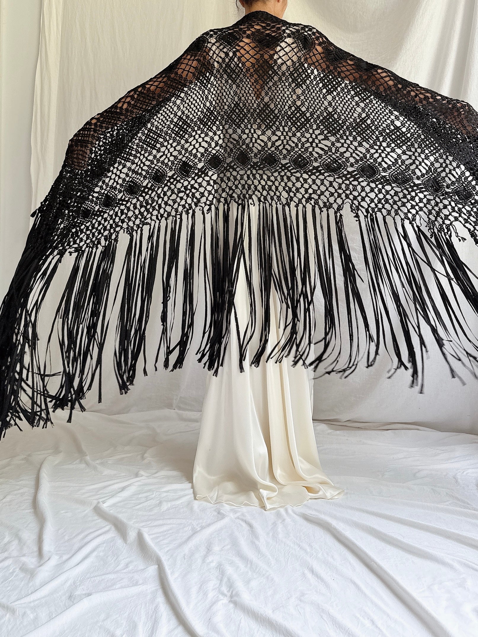 Vintage Black Macrame Shawl - OSFM