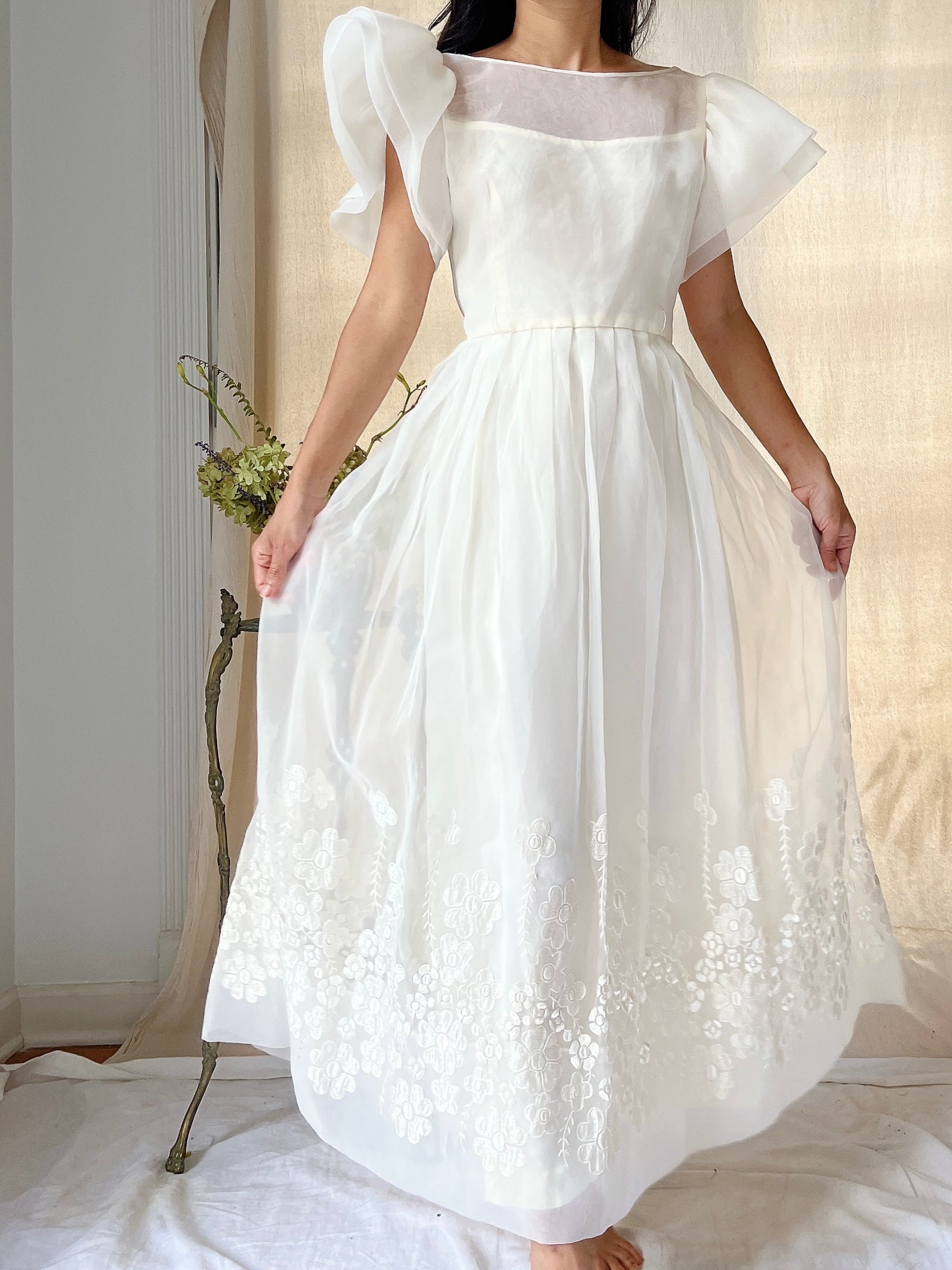 Vintage Voile Embroidered Dress - S