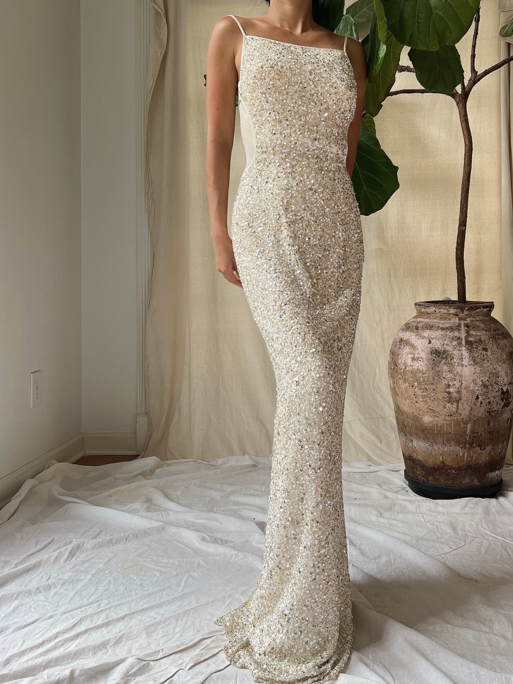 Y2K Ivory Sequins Gown - XS/0