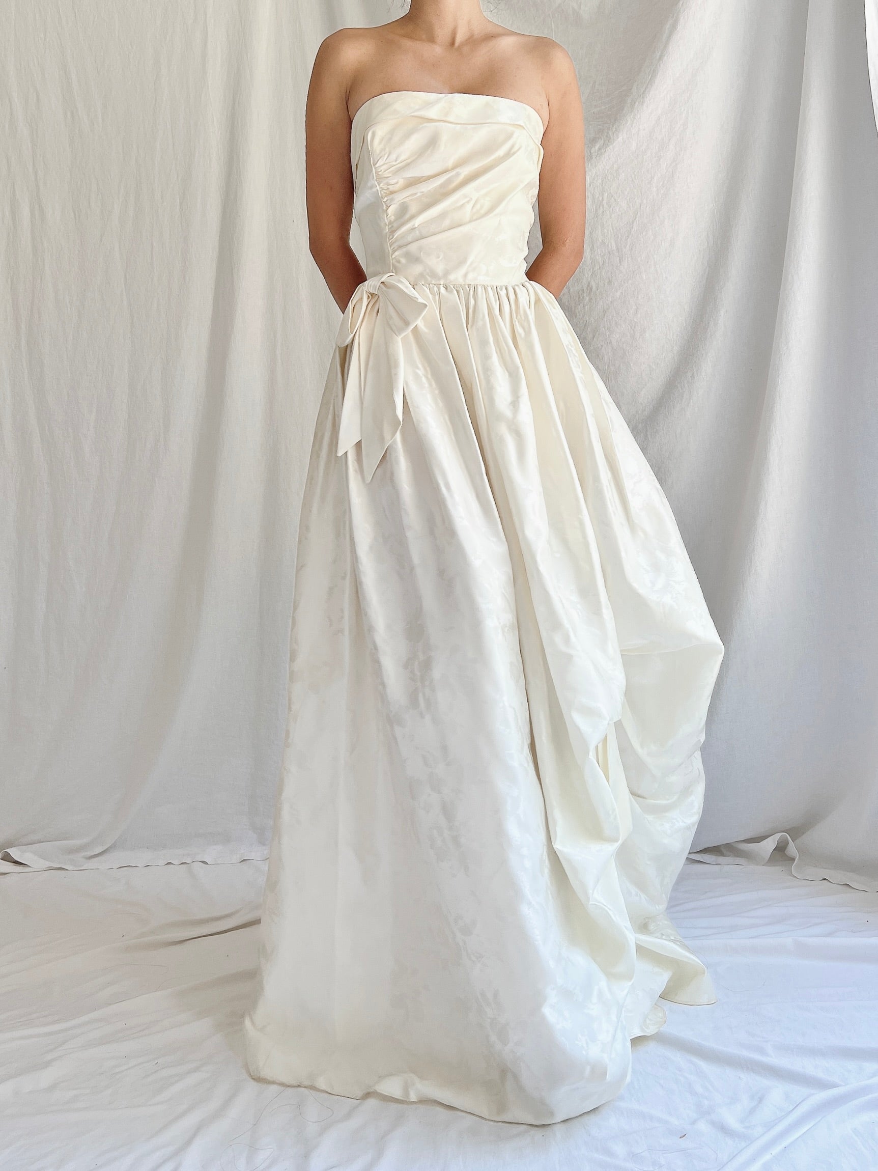 Vintage Brocade Satin Strapless Gown - S/M