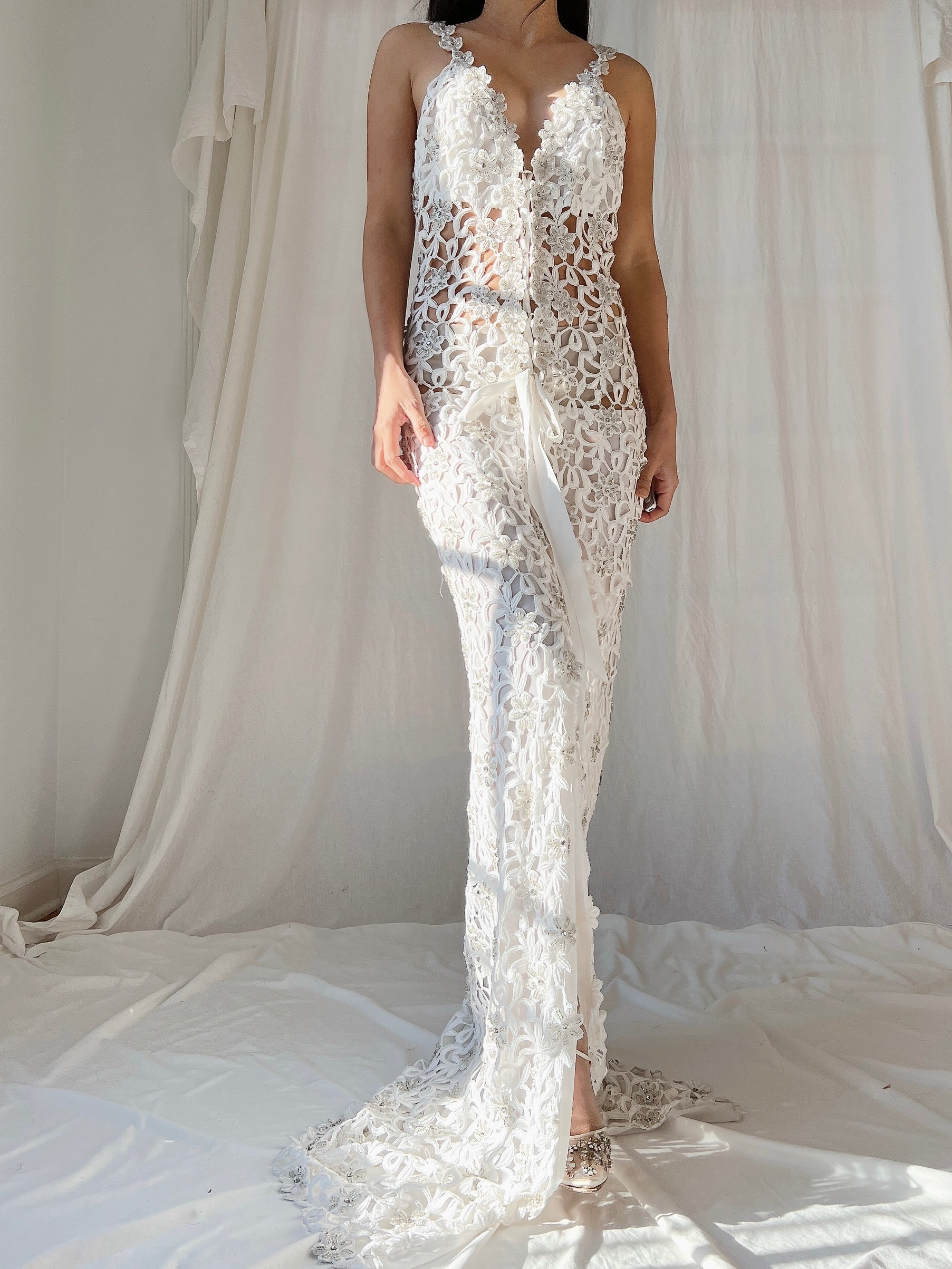 1980s Claudia Arce Cutout Beaded Gown - S-M