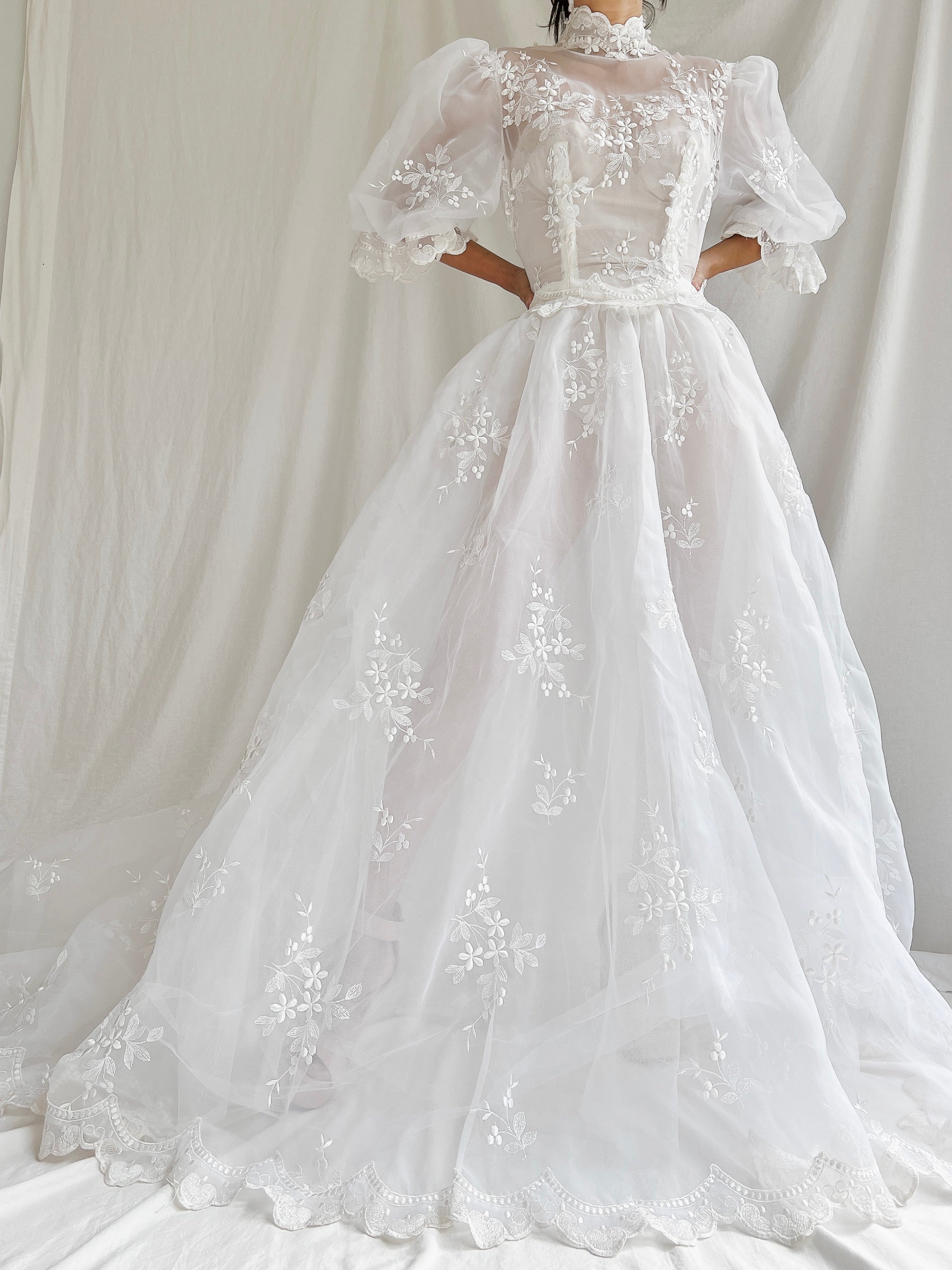 Vintage Sheer Puff Sleeves Gown - S