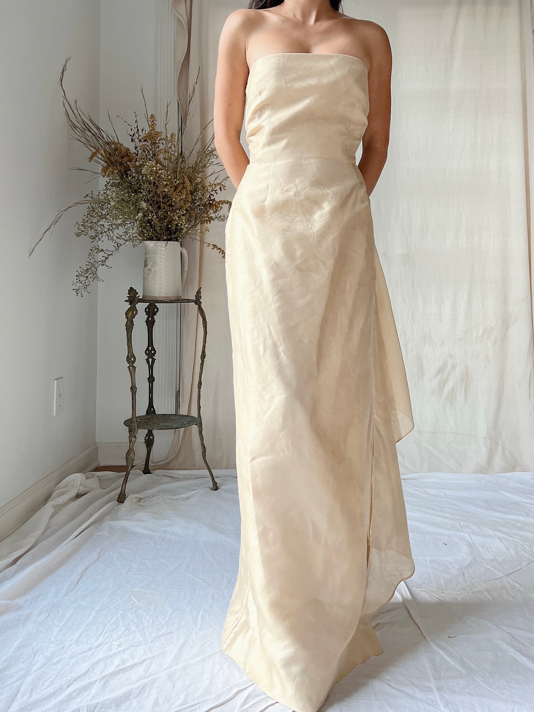 Vintage Eggshell Dupioni Silk Dress - S/4