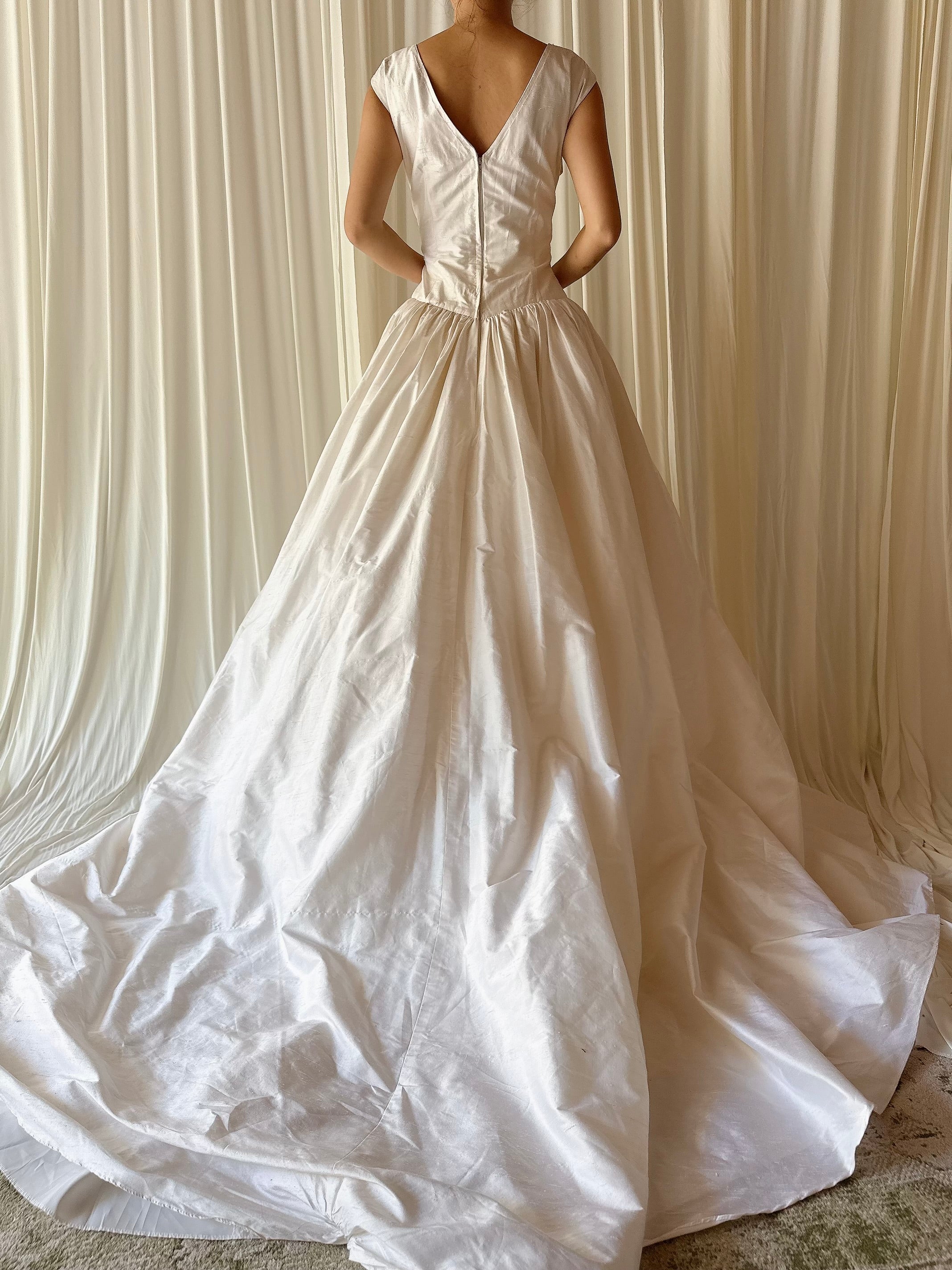 Vintage Raw Silk V Neck Gown - M