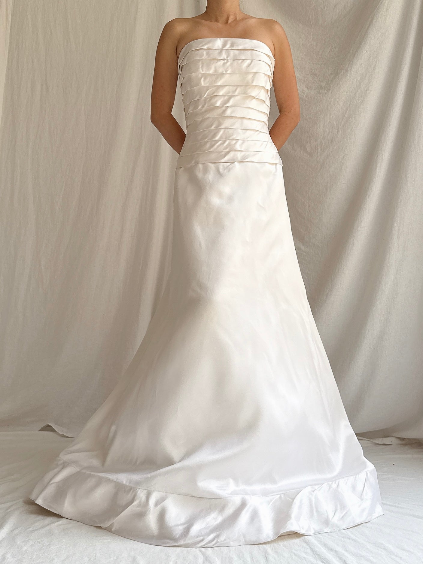 Vintage Silk Pleated Strapless Dress - M