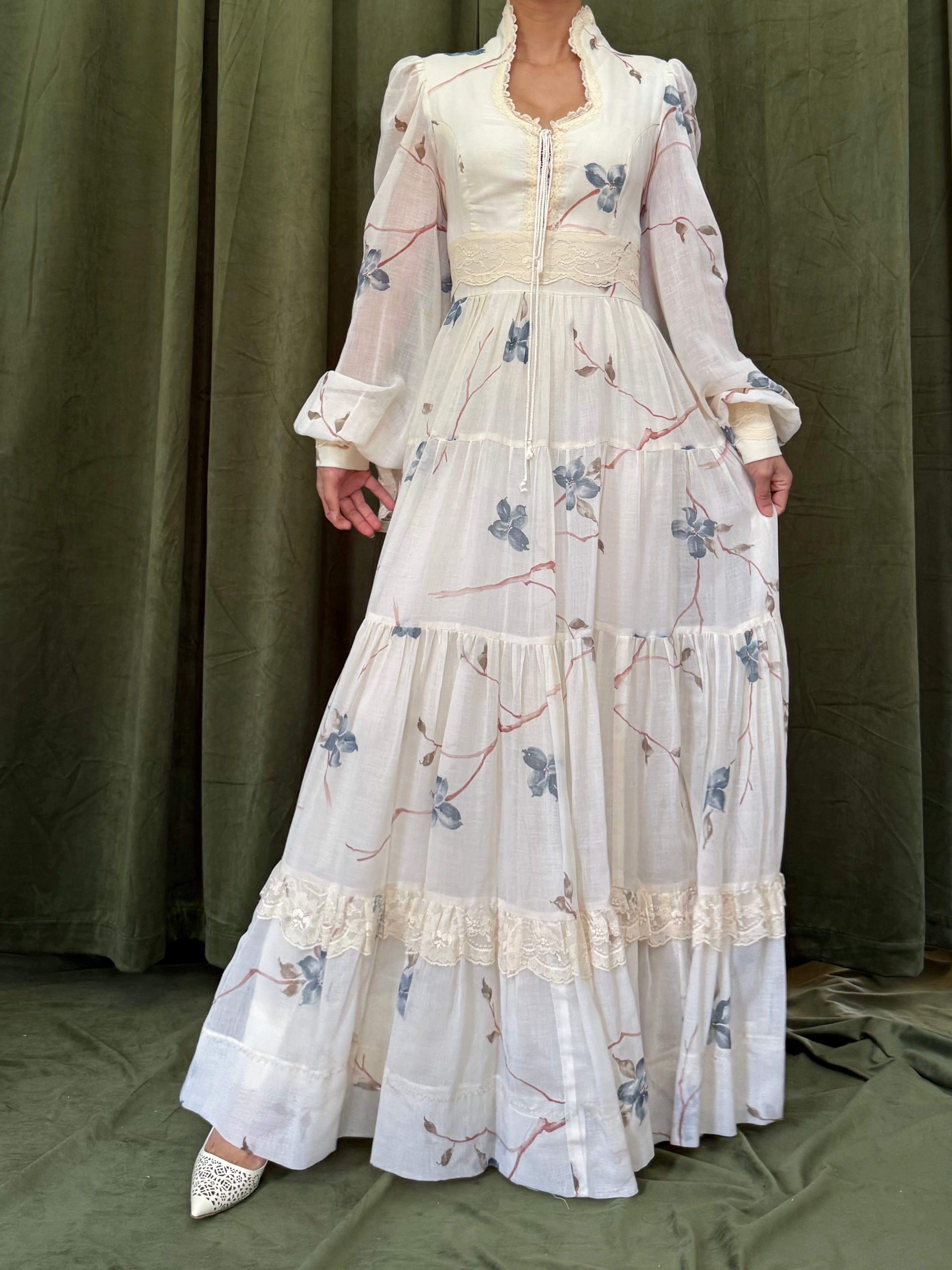 1970s Rare Gunne Sax Cotton Poet Sleeve Dress - S