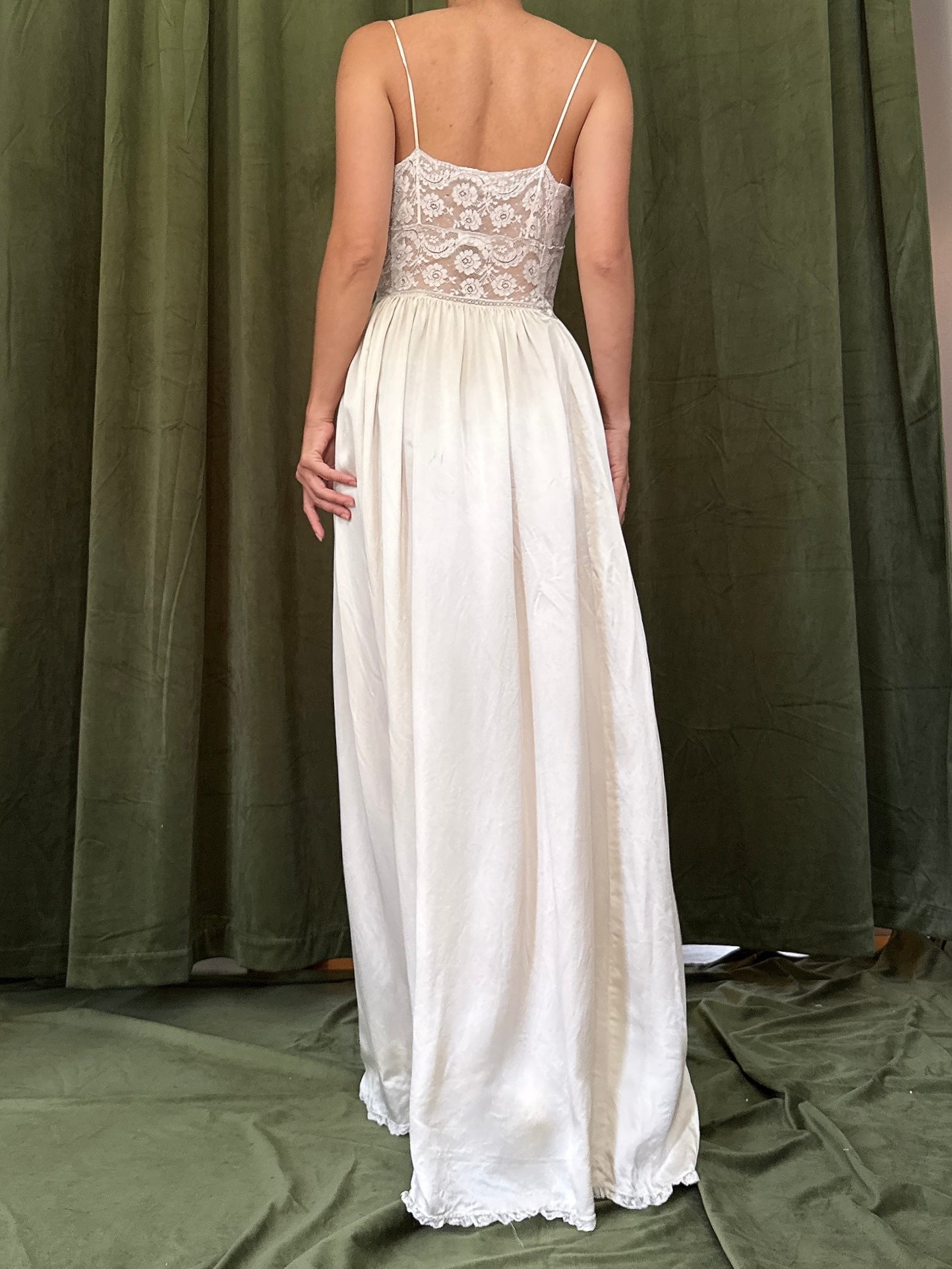Vintage Silk Charmeuse Lace Slip - XS