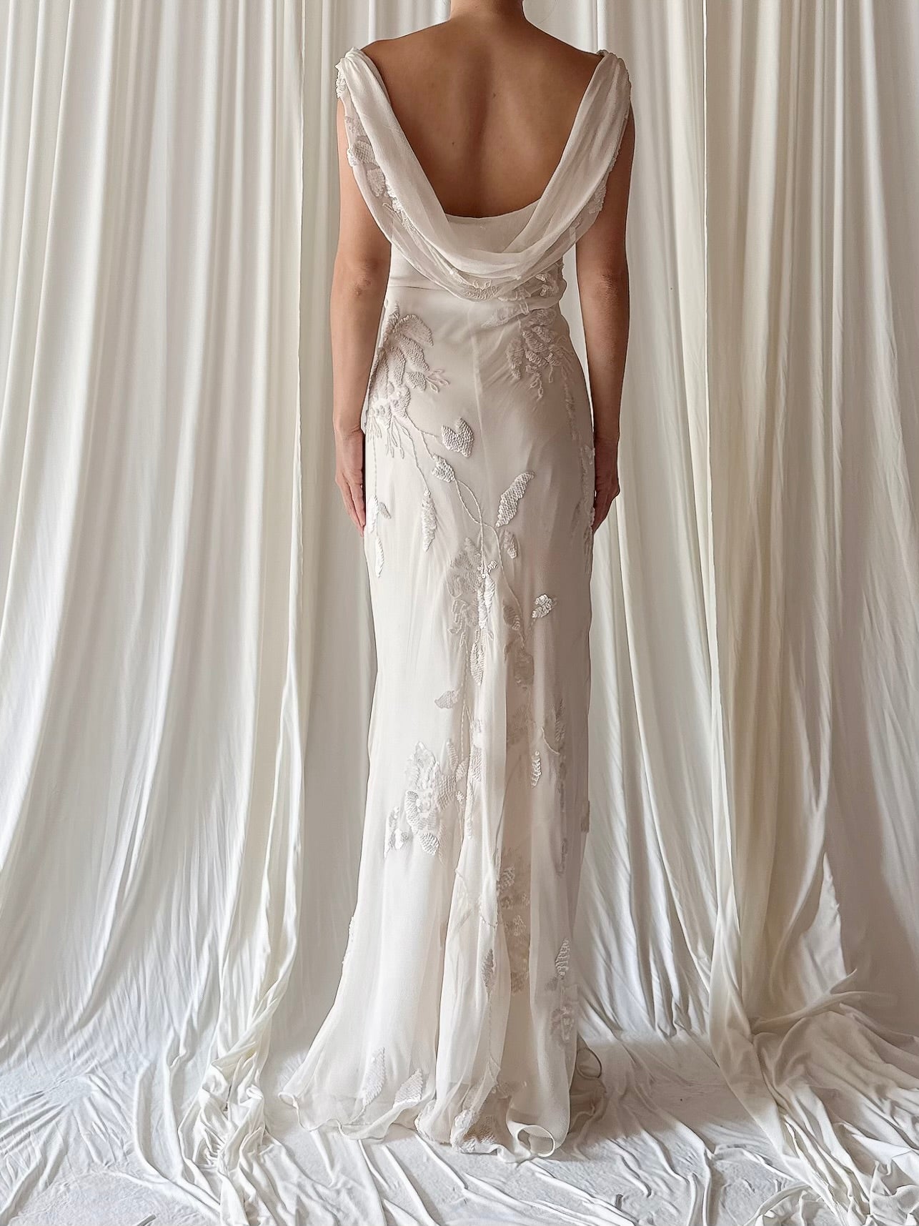 Vintage Silk Sequin Bias Cut Gown - M