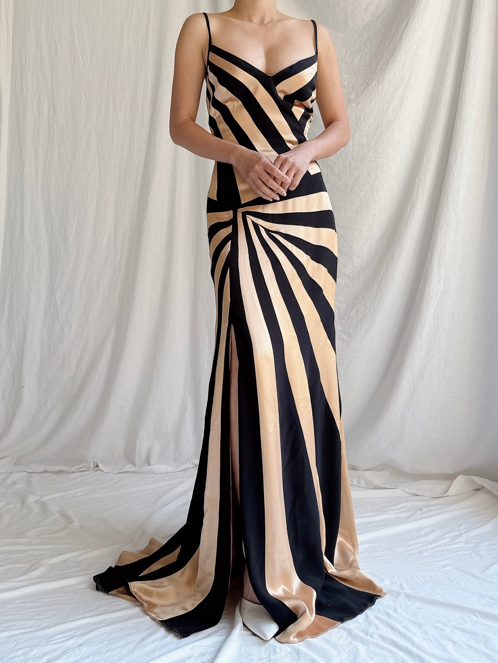 1990s Satin Abstract Striped Dress - S/M