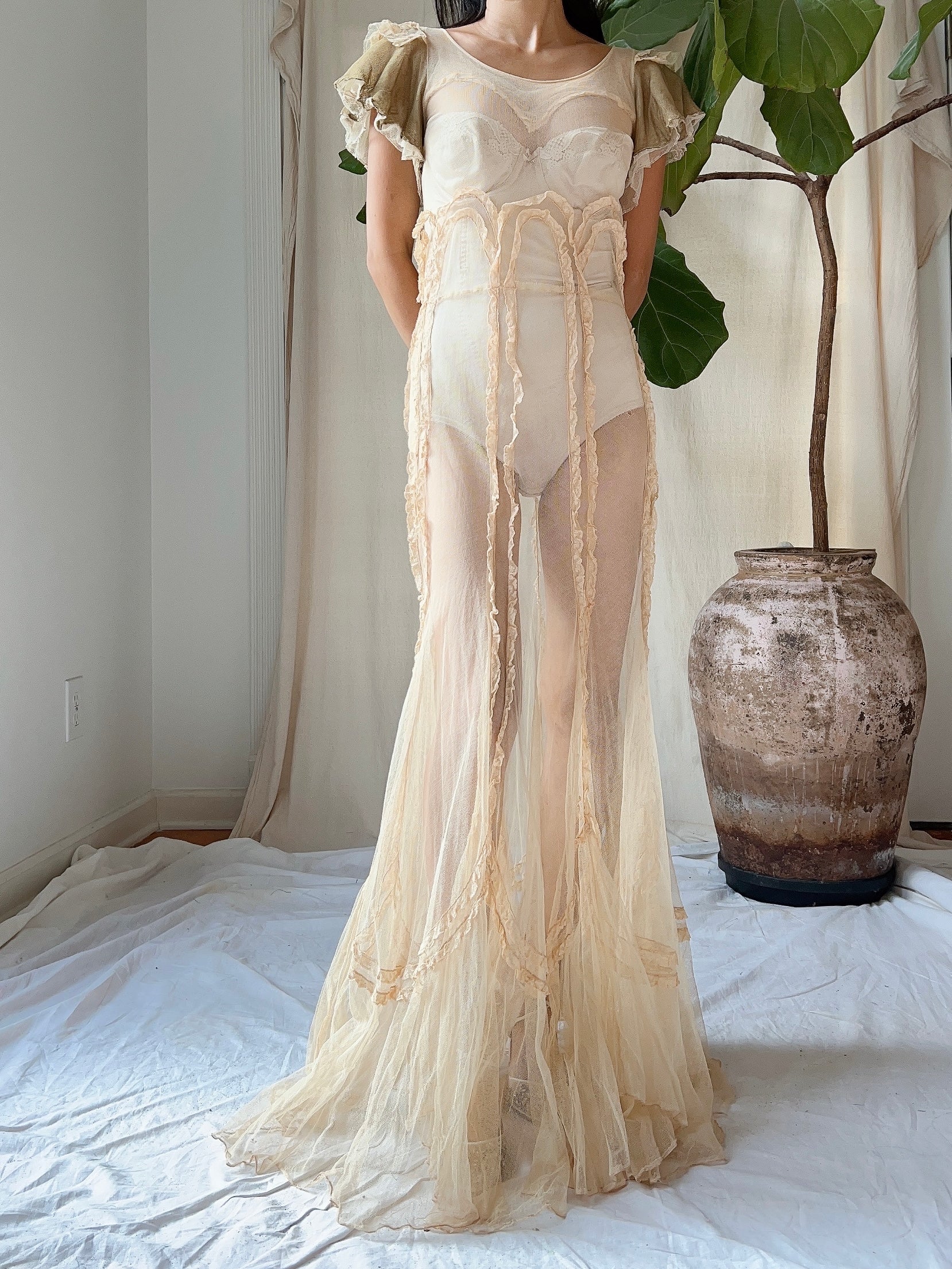 1930s Tulle Layered Dress - XS