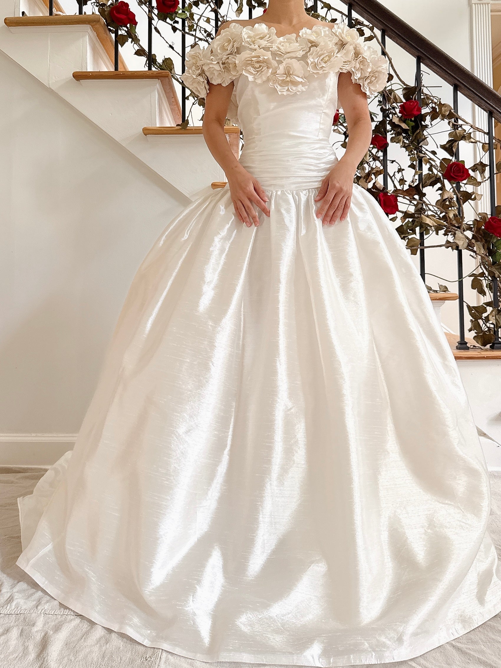 1980s Taffeta Rosette Gown - M/L