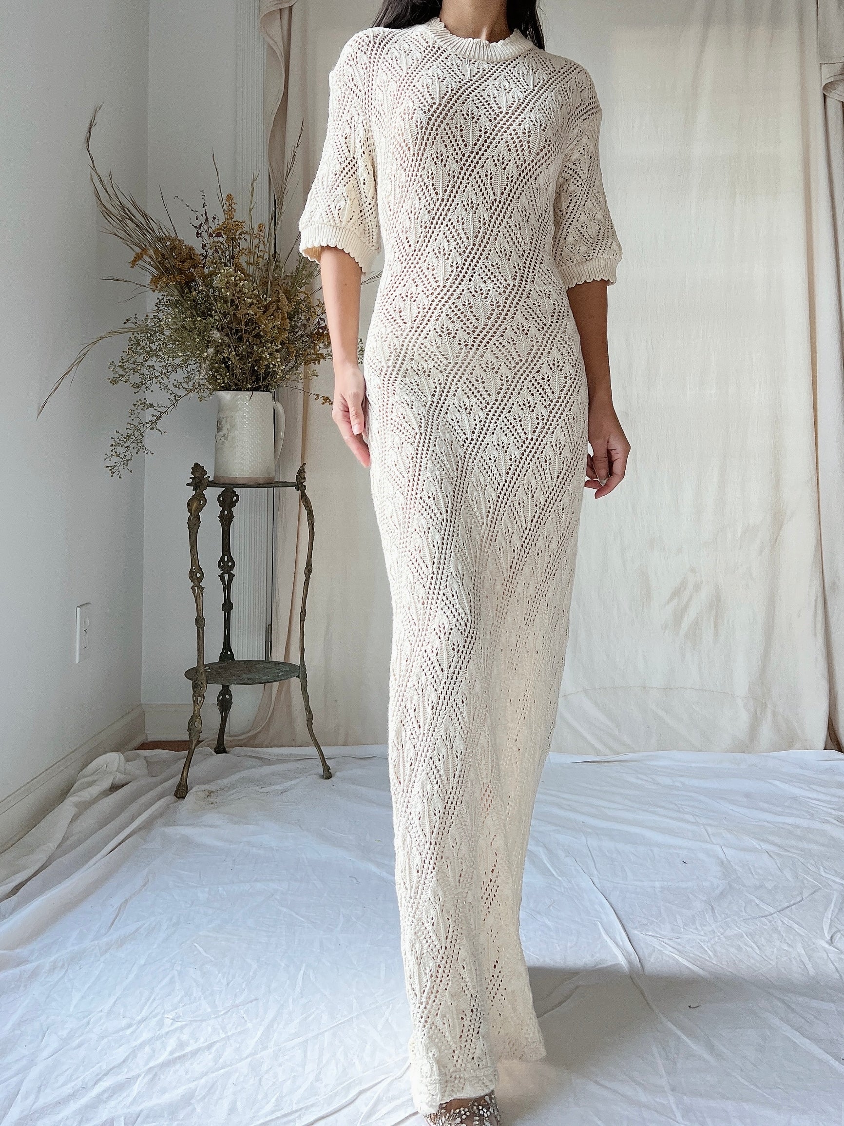 Vintage Bonnie Strauss Knit Crochet Dress - S