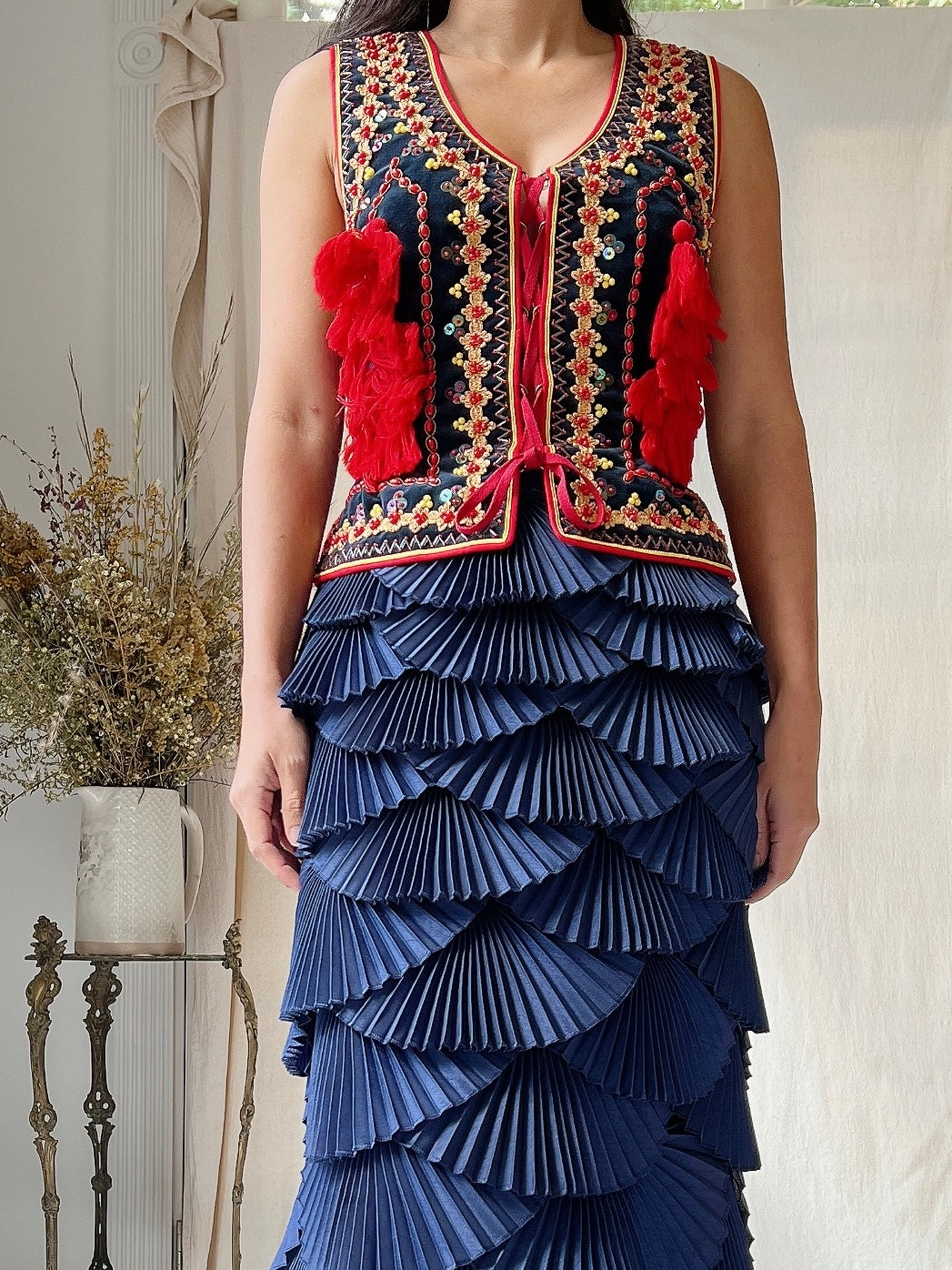 Vintage Polish Beaded Tassel Corset - S/M