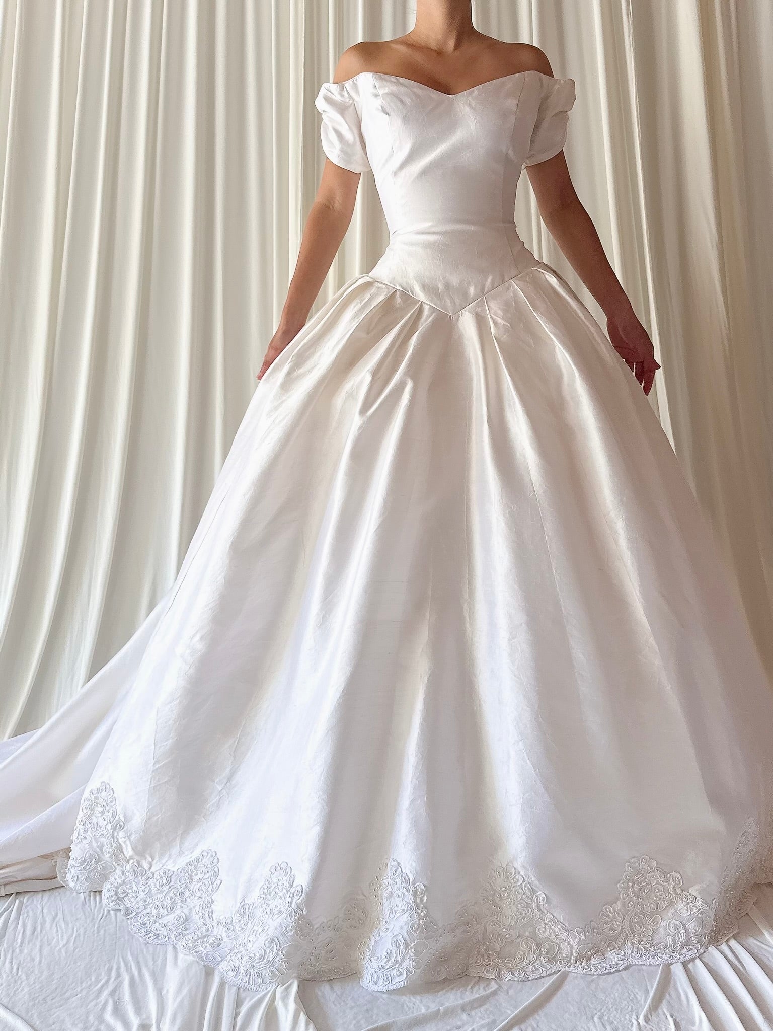 Vintage Ivory Raw Silk Gown - M