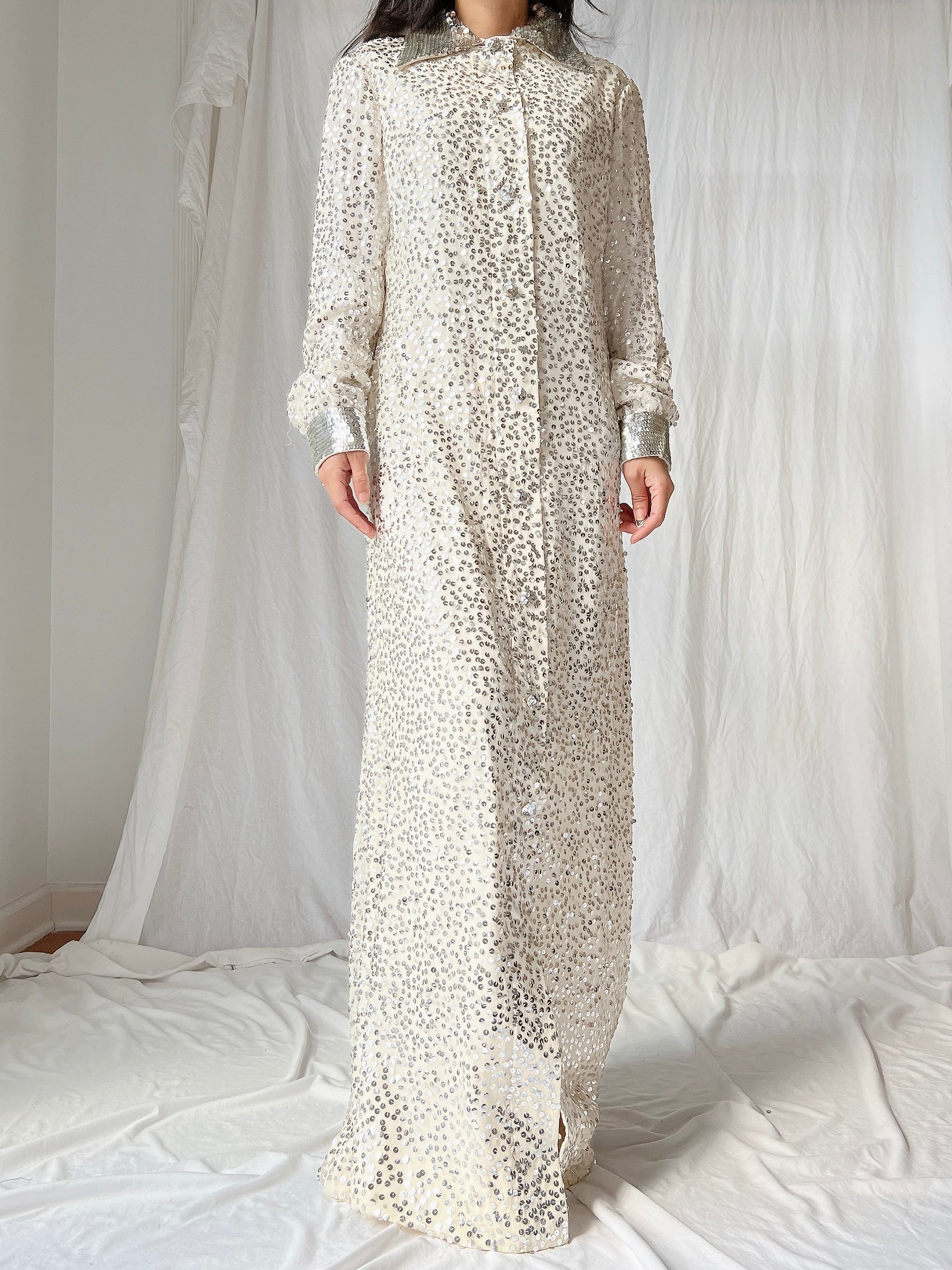 1960s Ivory Sequins Duster - S