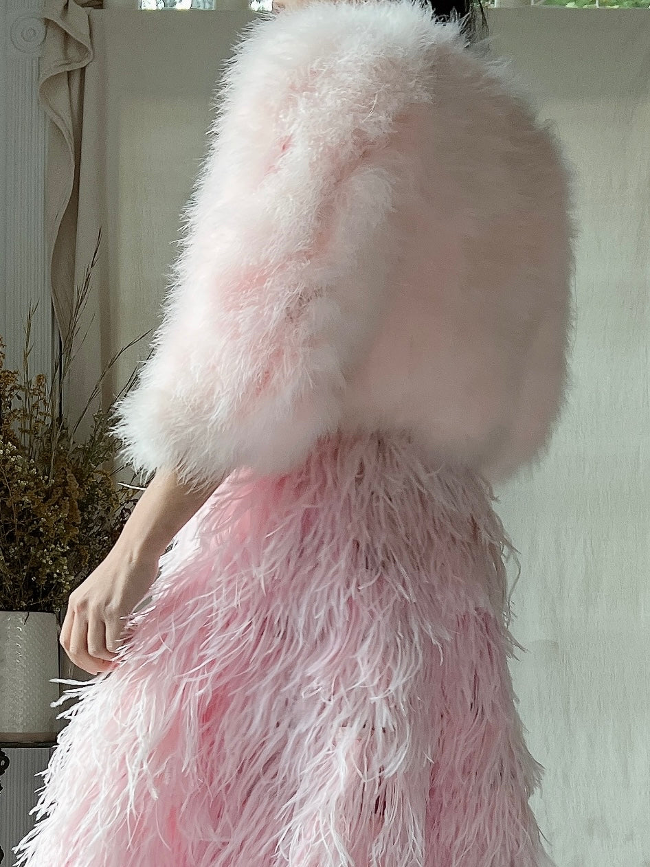 Vintage Pink Feather Cropped Jacket - XS/S