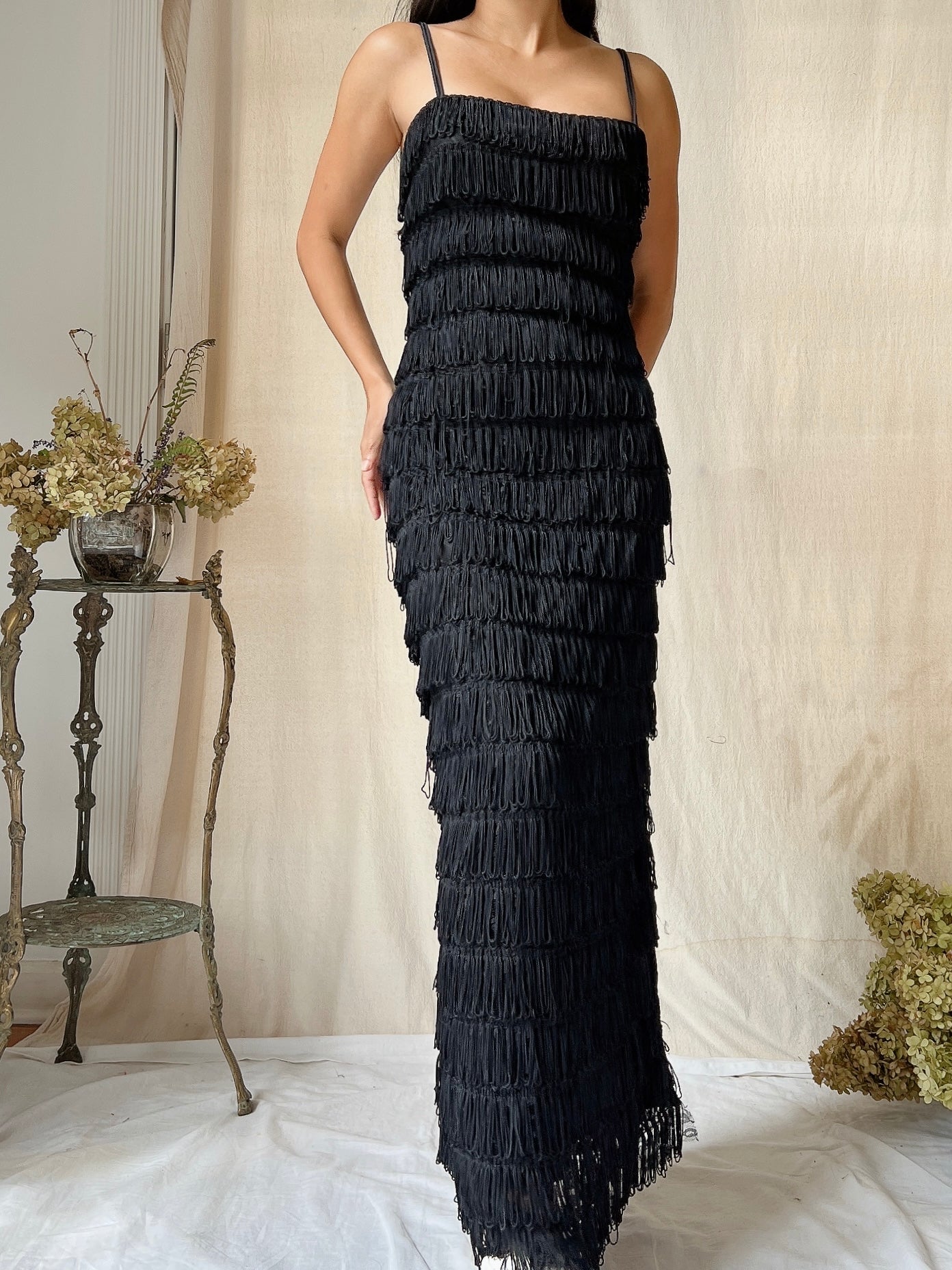 Vintage Victor Costa Tiered Fringe Dress - S