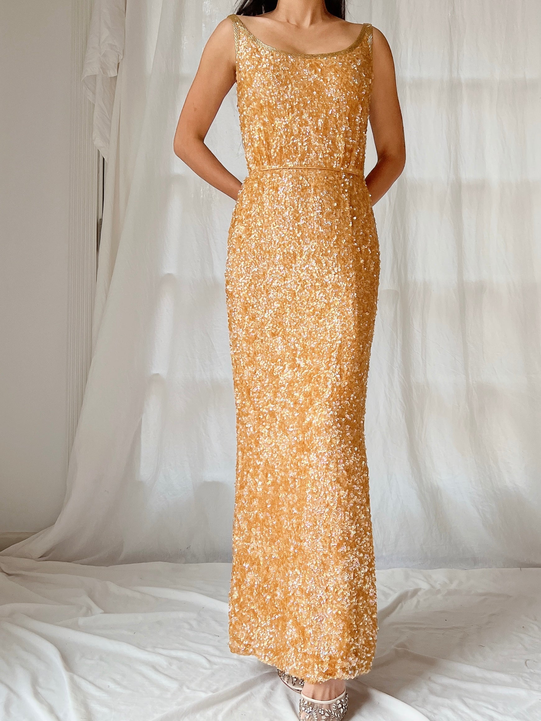 1960s Marigold Silk Sequins Dress - XS/2